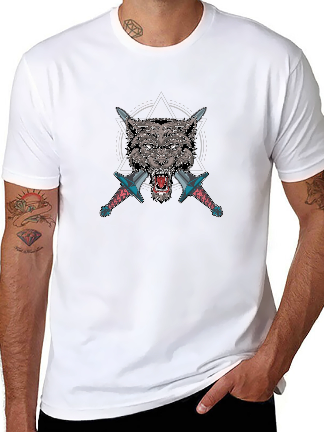 Wolf Graphic T-Shirt with Swords