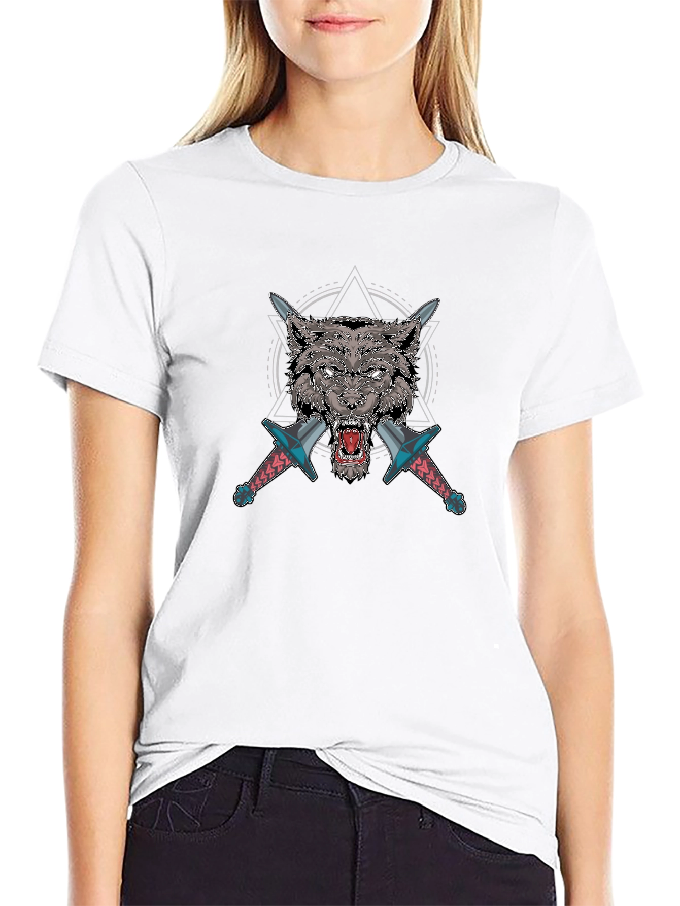 Wolf Graphic T-Shirt with Swords