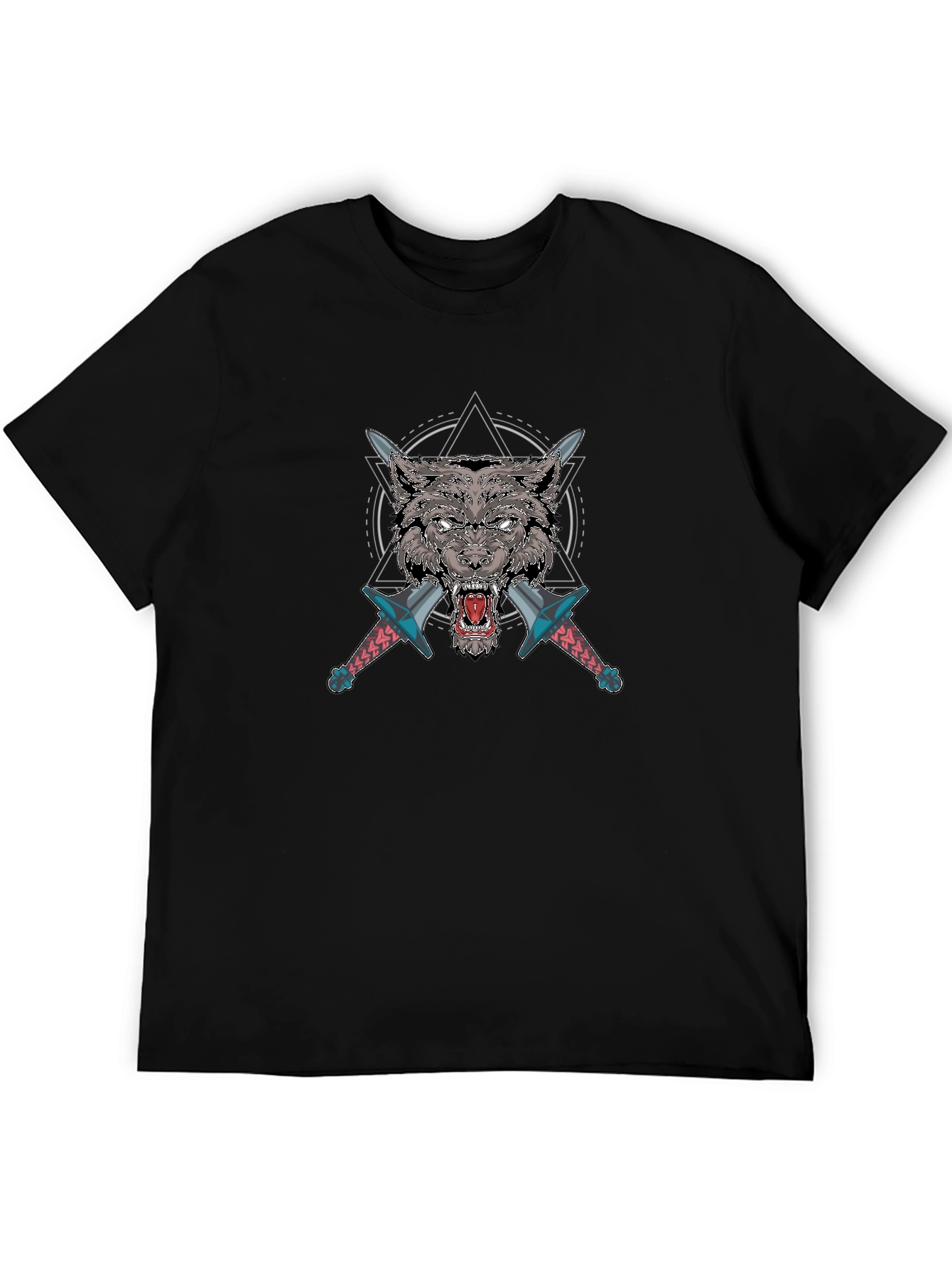 Wolf Graphic T-Shirt with Swords