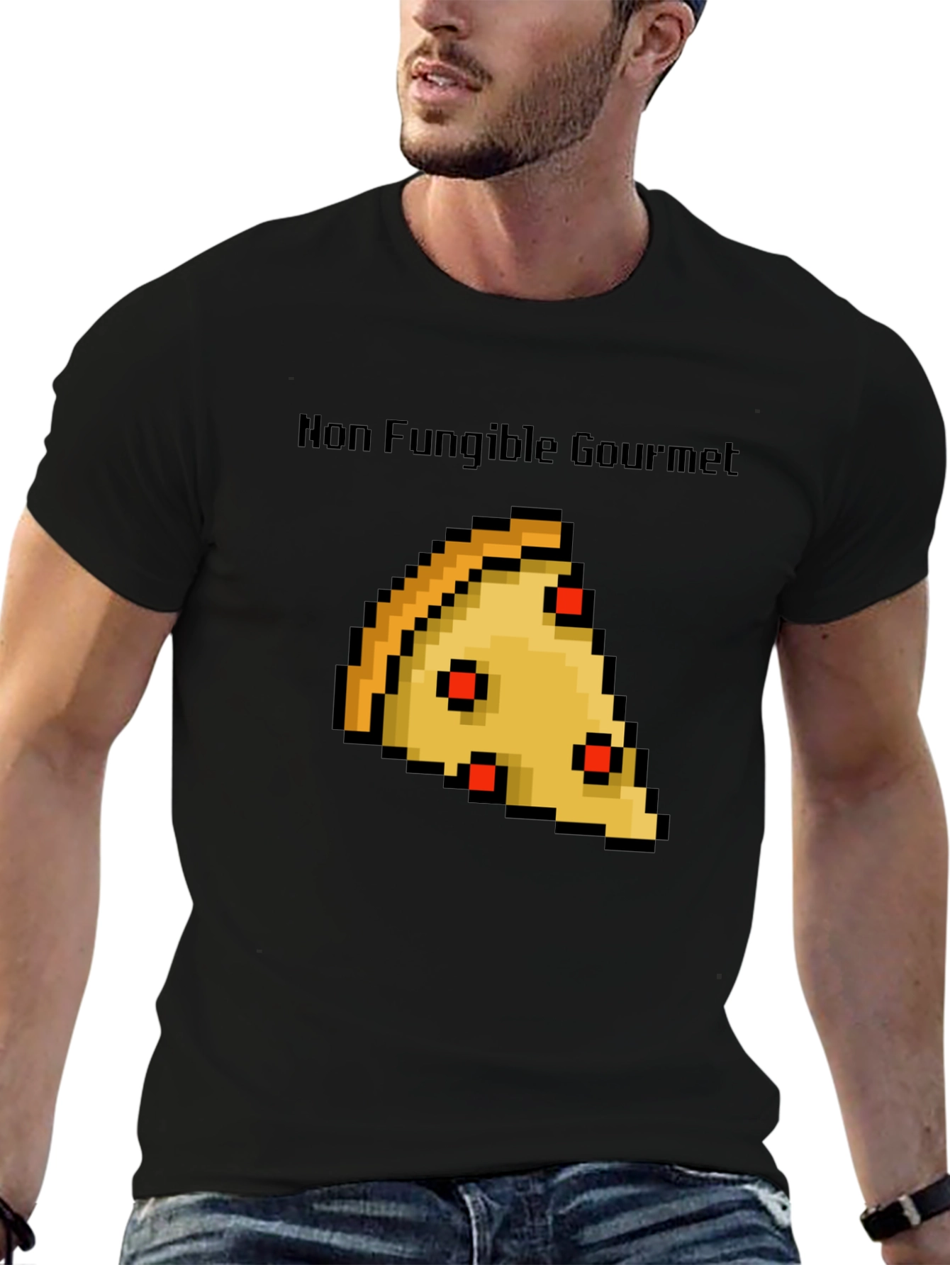 Non Fungible Gourmet Pixel Pizza Slice Graphic T-Shirt