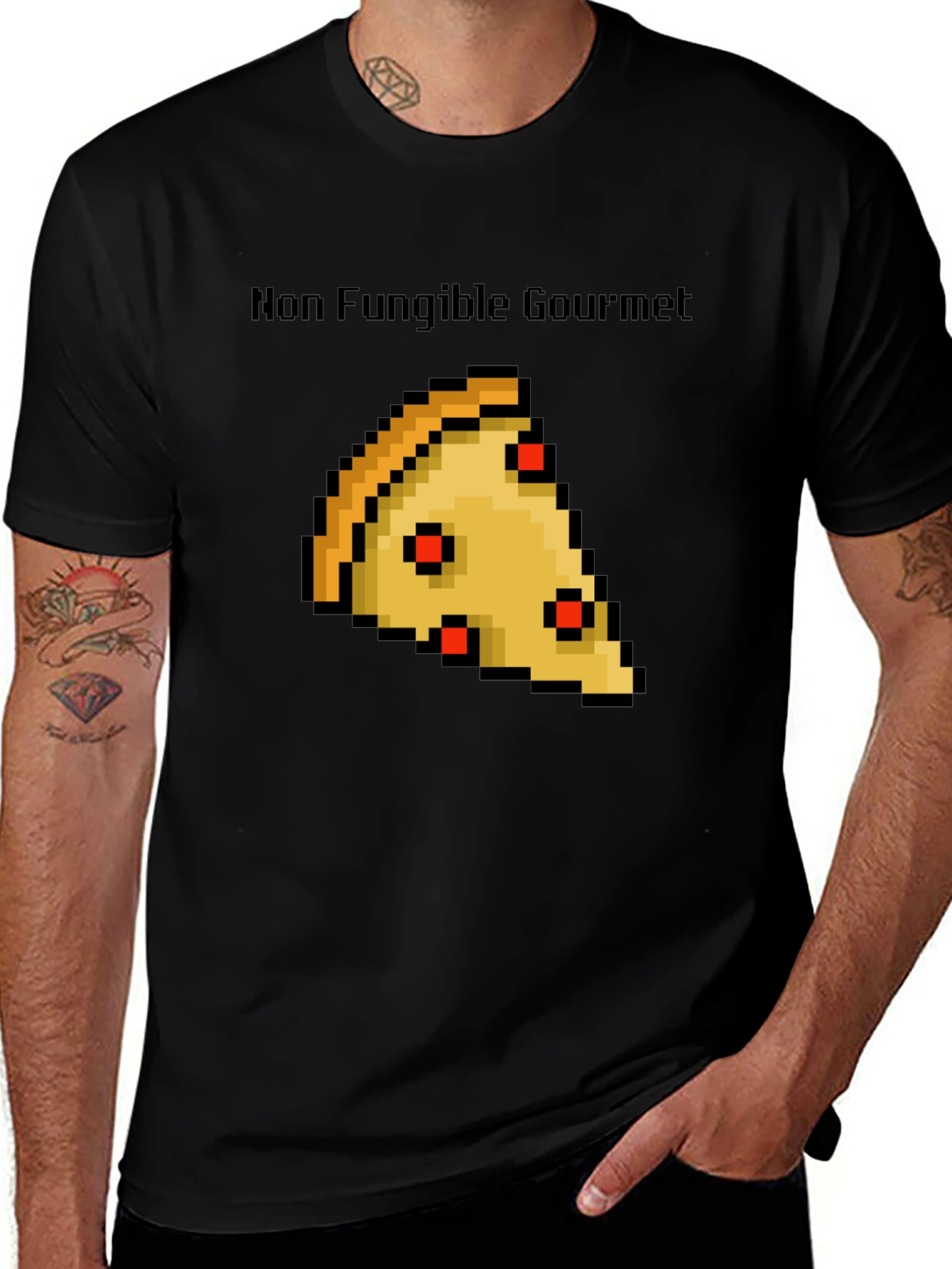 Non Fungible Gourmet Pixel Pizza Slice Graphic T-Shirt