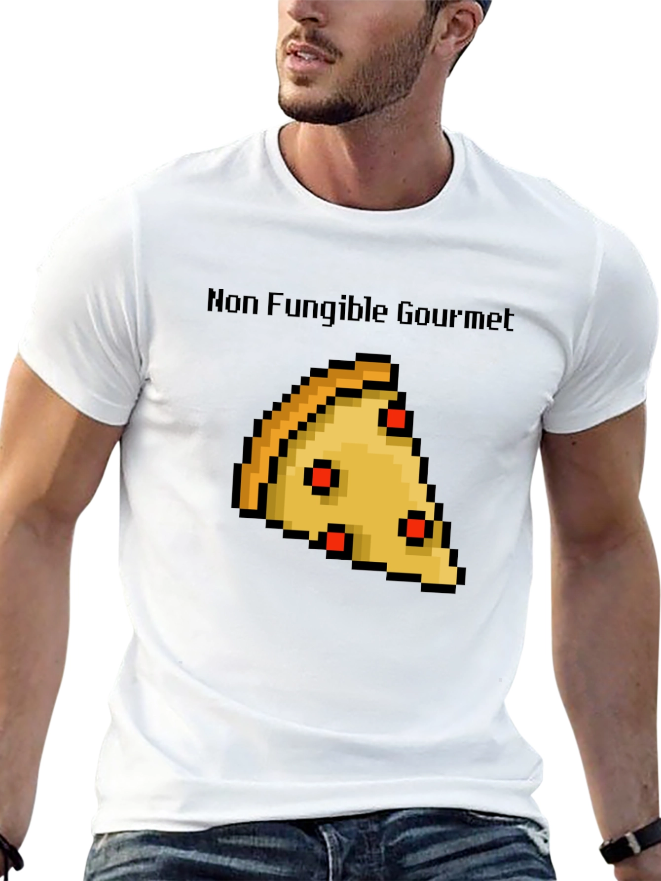 Non Fungible Gourmet Pixel Pizza Slice Graphic T-Shirt