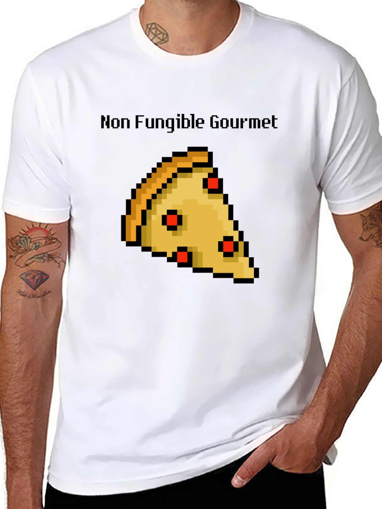 Non Fungible Gourmet Pixel Pizza Slice Graphic T-Shirt