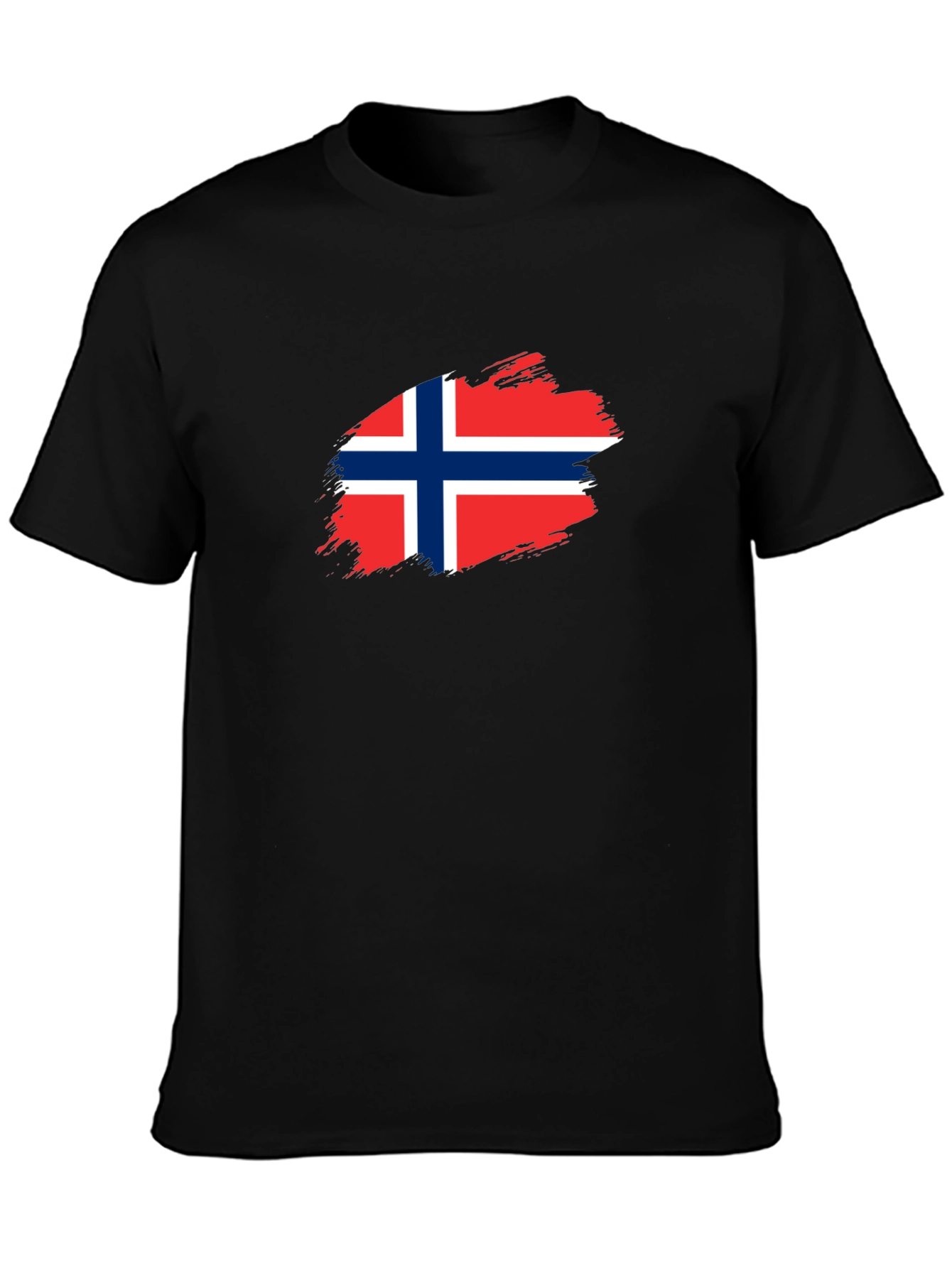 Norway Flag Brushstroke Mens Black T-Shirt