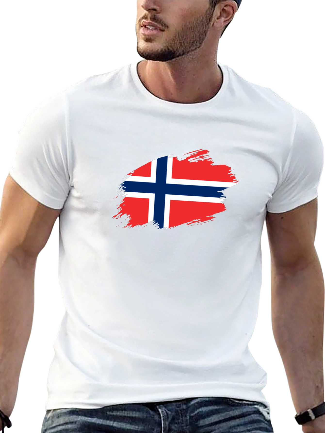 Norway Flag Brushstroke Mens Black T-Shirt