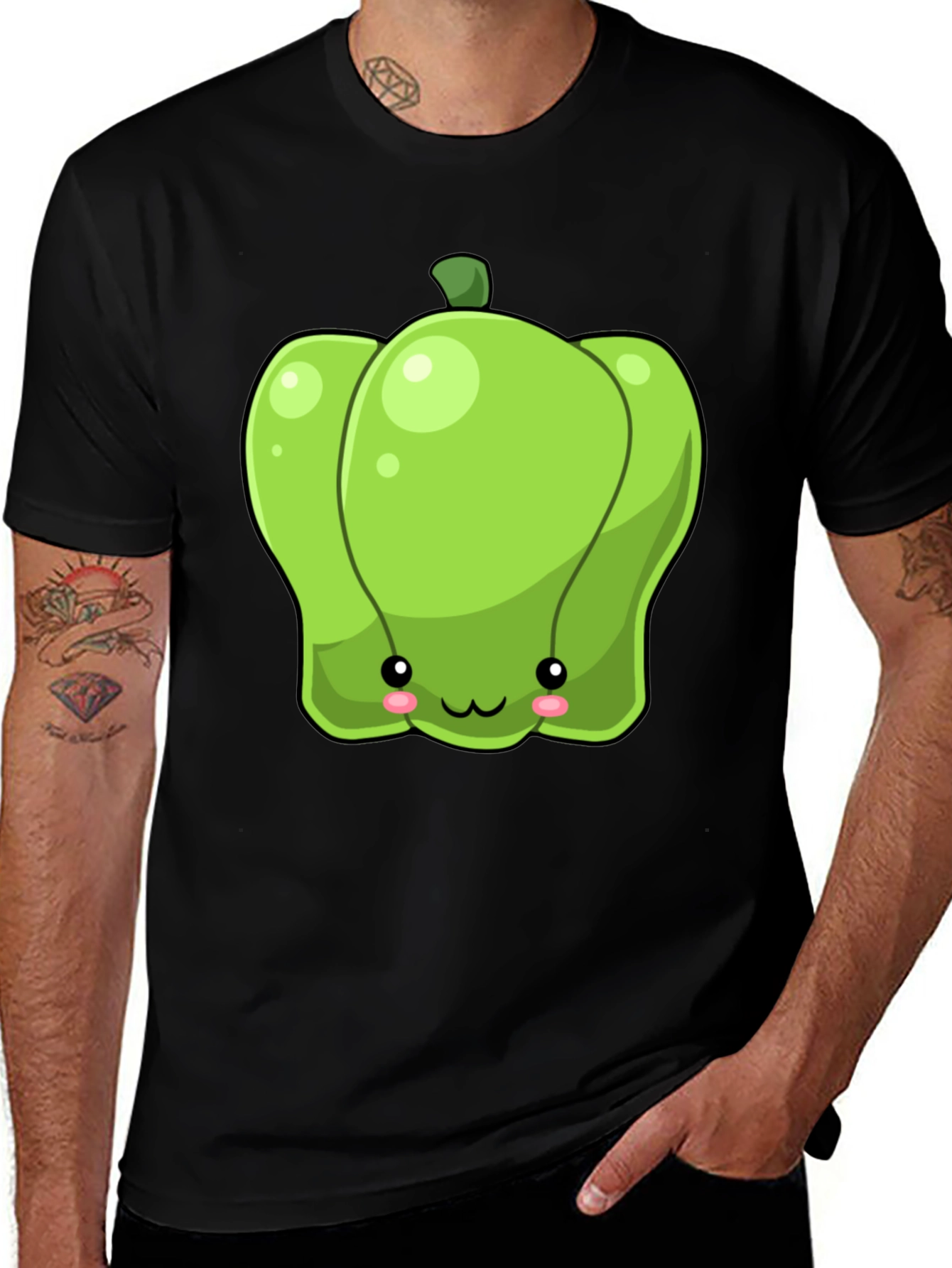 Kawaii Green Pepper Graphic Tee - Unisex Cotton T-Shirt