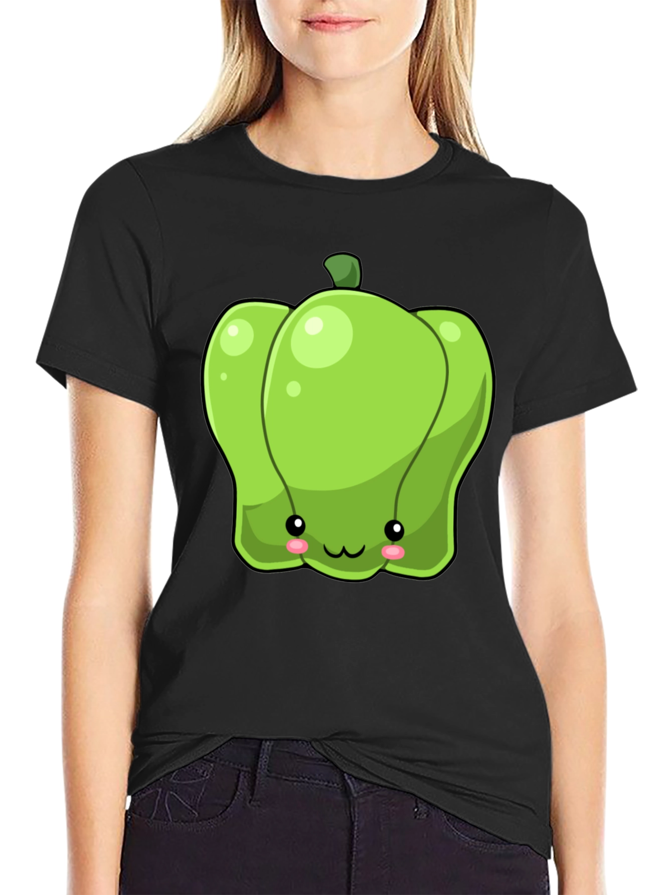 Kawaii Green Pepper Graphic Tee - Unisex Cotton T-Shirt