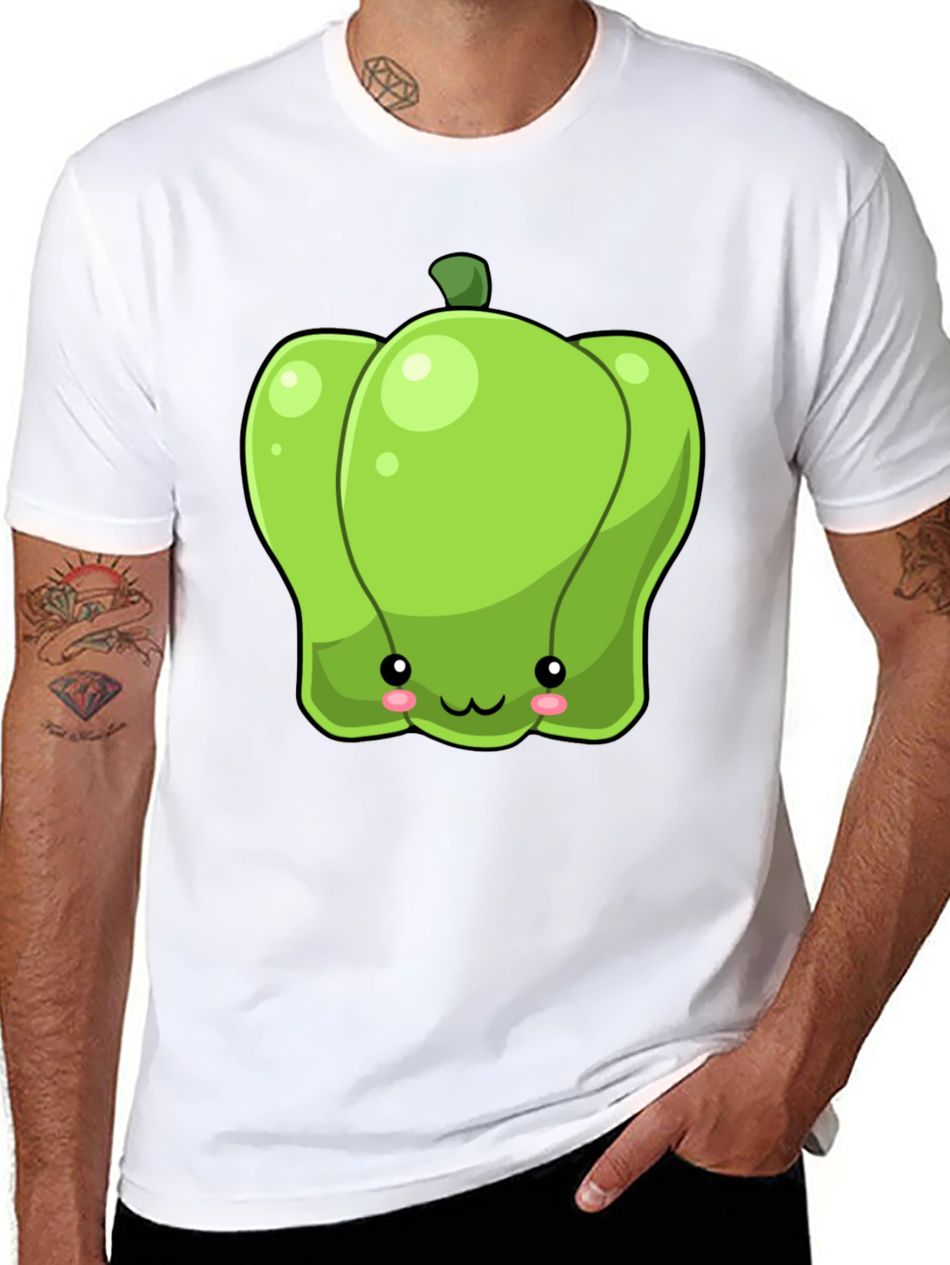 Kawaii Green Pepper Graphic Tee - Unisex Cotton T-Shirt