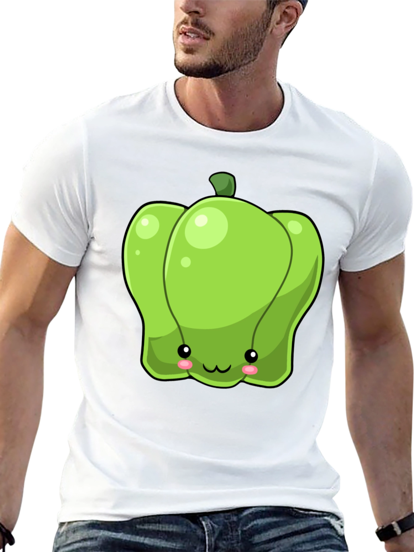 Kawaii Green Pepper Graphic Tee - Unisex Cotton T-Shirt