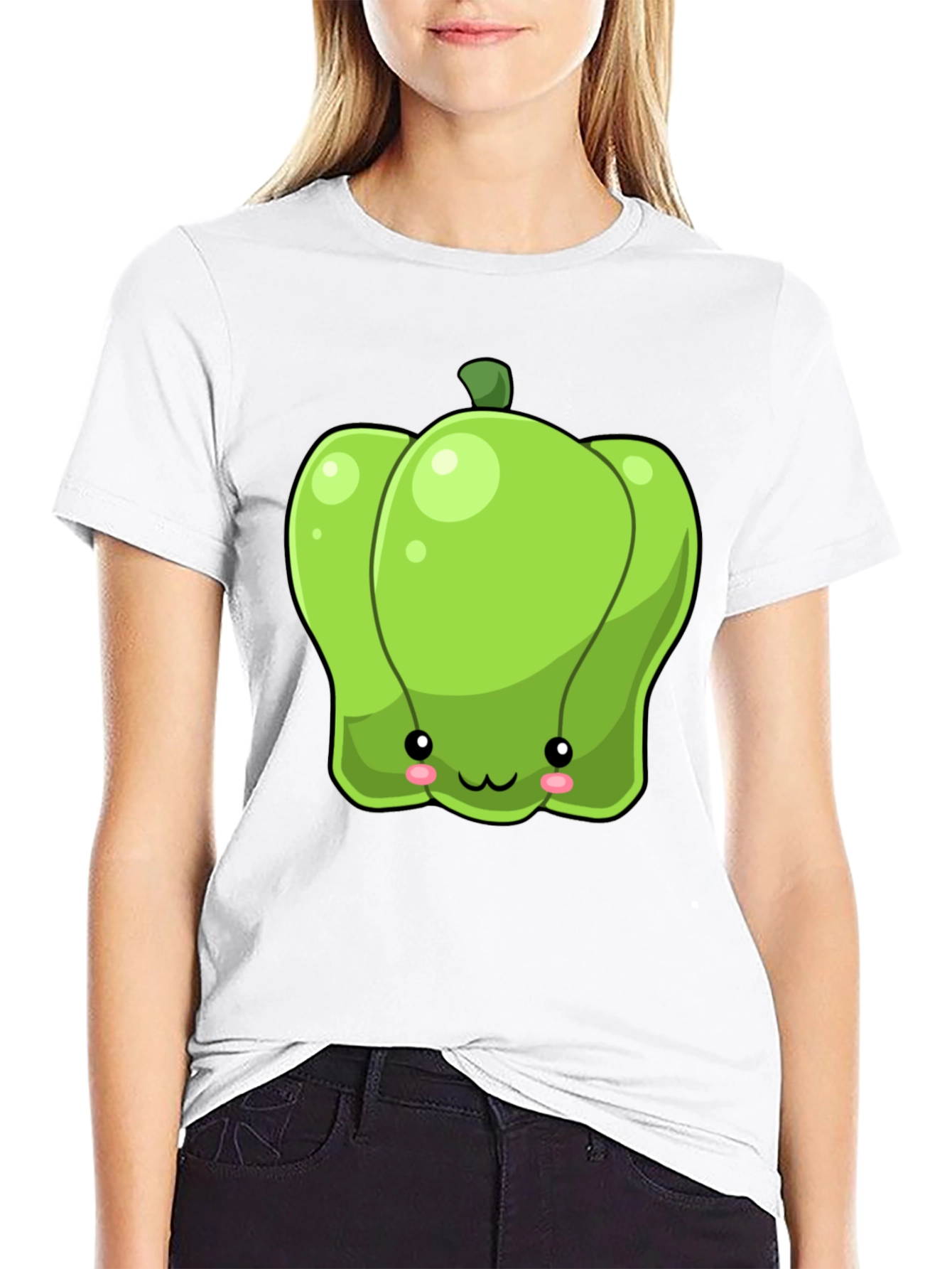 Kawaii Green Pepper Graphic Tee - Unisex Cotton T-Shirt
