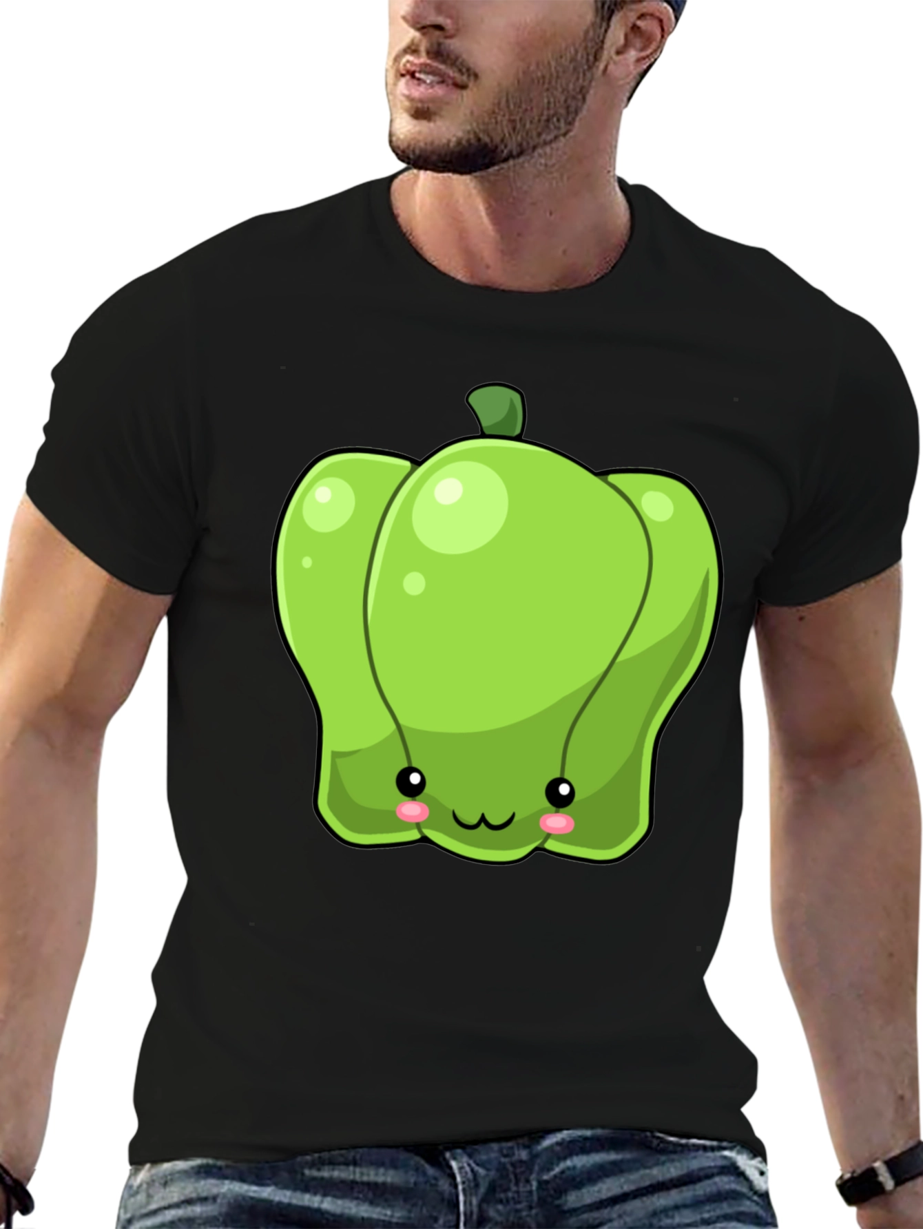 Kawaii Green Pepper Graphic Tee - Unisex Cotton T-Shirt