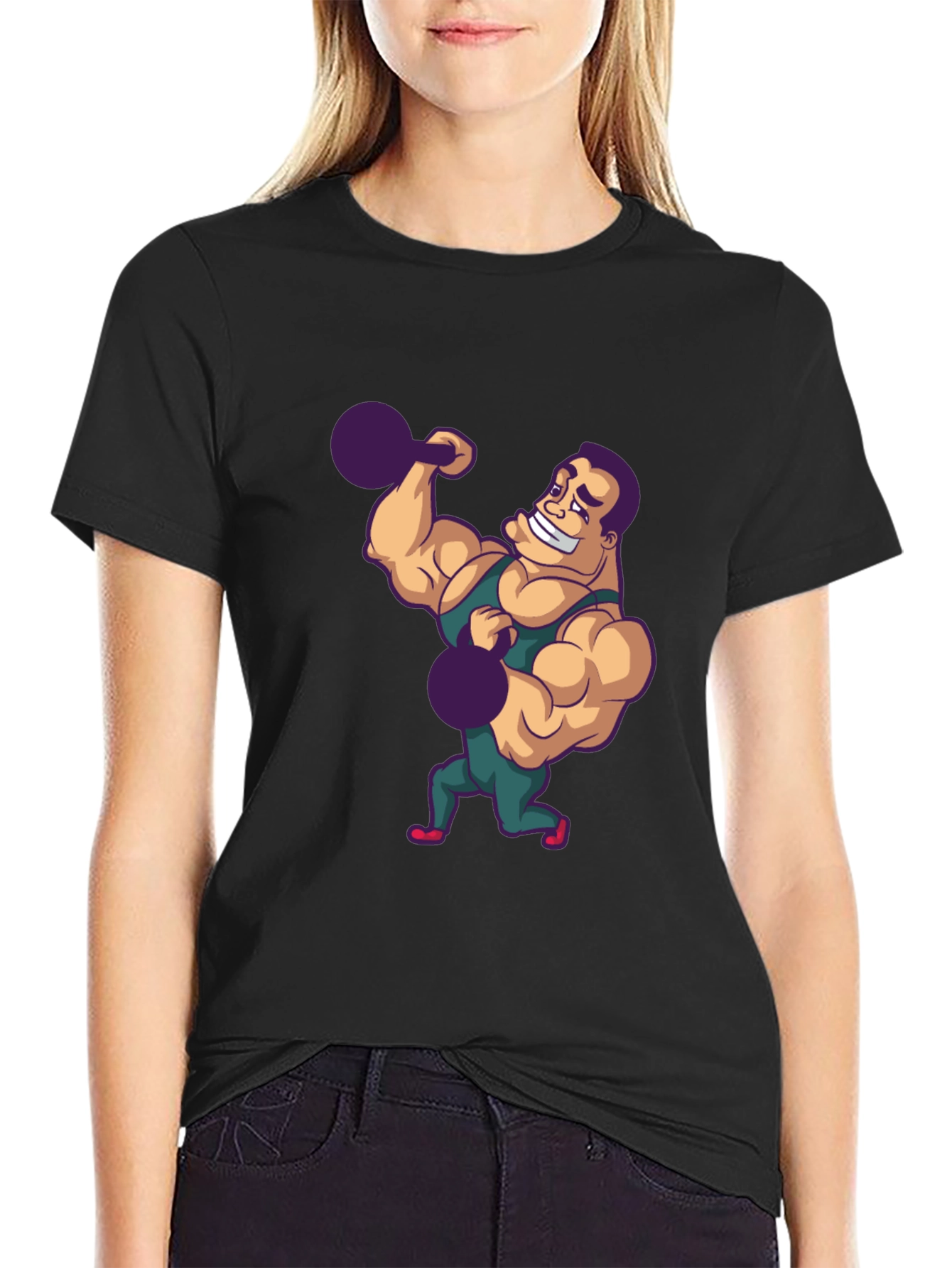 Funny Bodybuilder Graphic Tee - Black Cotton T-Shirt