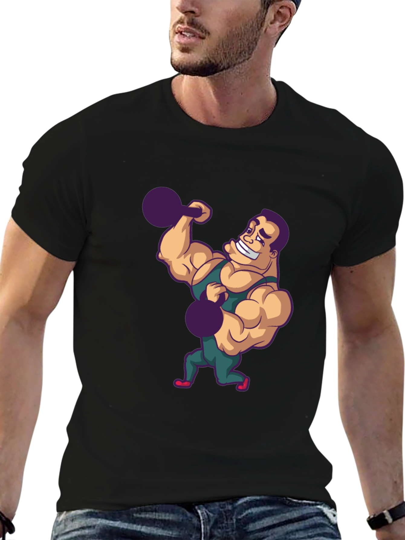 Funny Bodybuilder Graphic Tee - Black Cotton T-Shirt