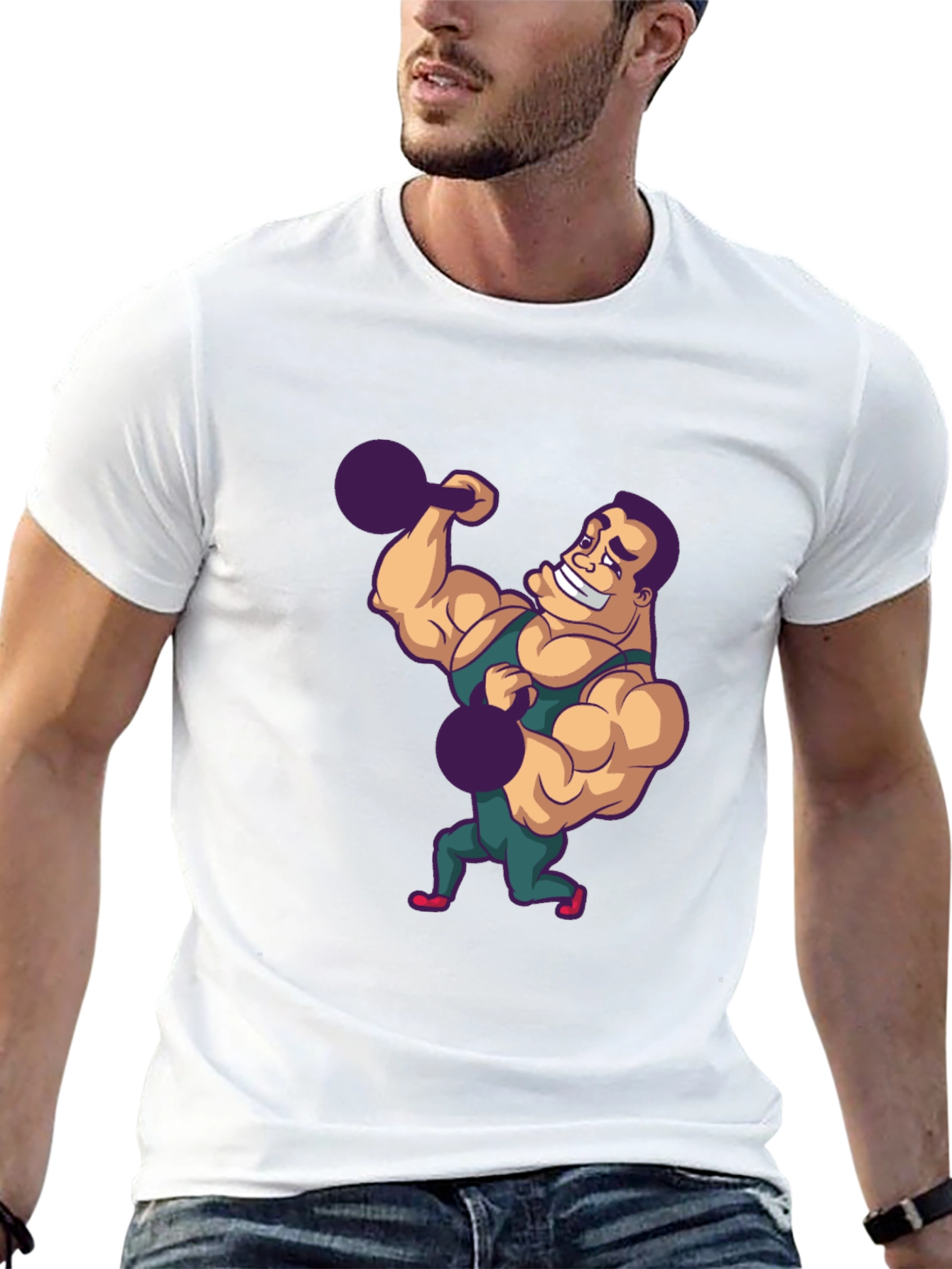 Funny Bodybuilder Graphic Tee - Black Cotton T-Shirt