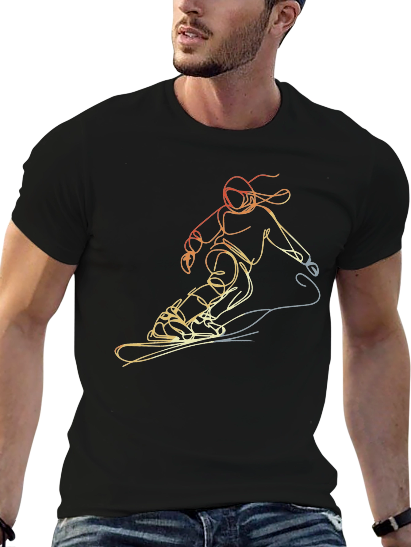 Snowboarding Line Art Tee - Cool Graphic T-Shirt