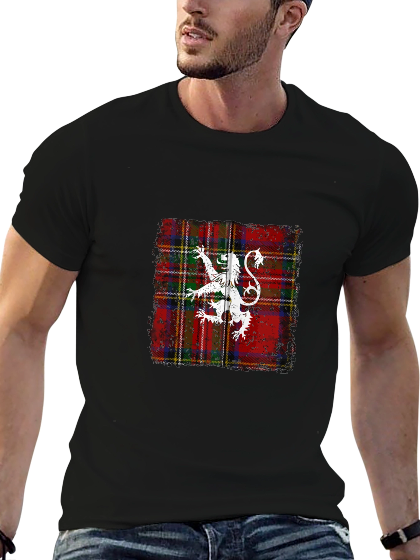 Scottish Lion Rampant Tartan Black T-Shirt