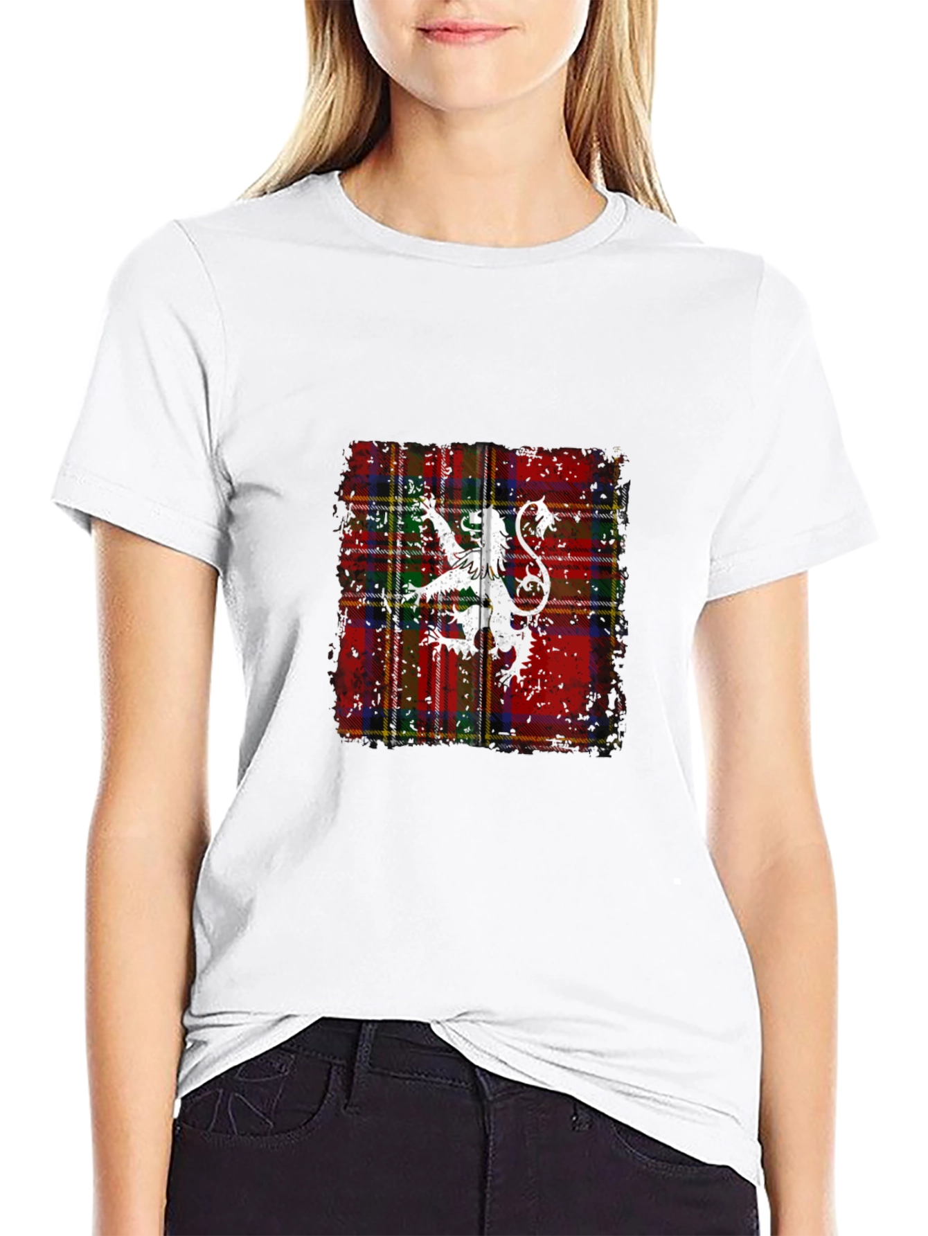 Scottish Lion Rampant Tartan Black T-Shirt