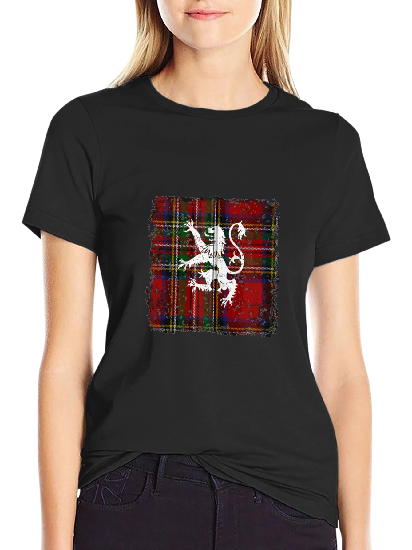 Scottish Lion Rampant Tartan Black T-Shirt