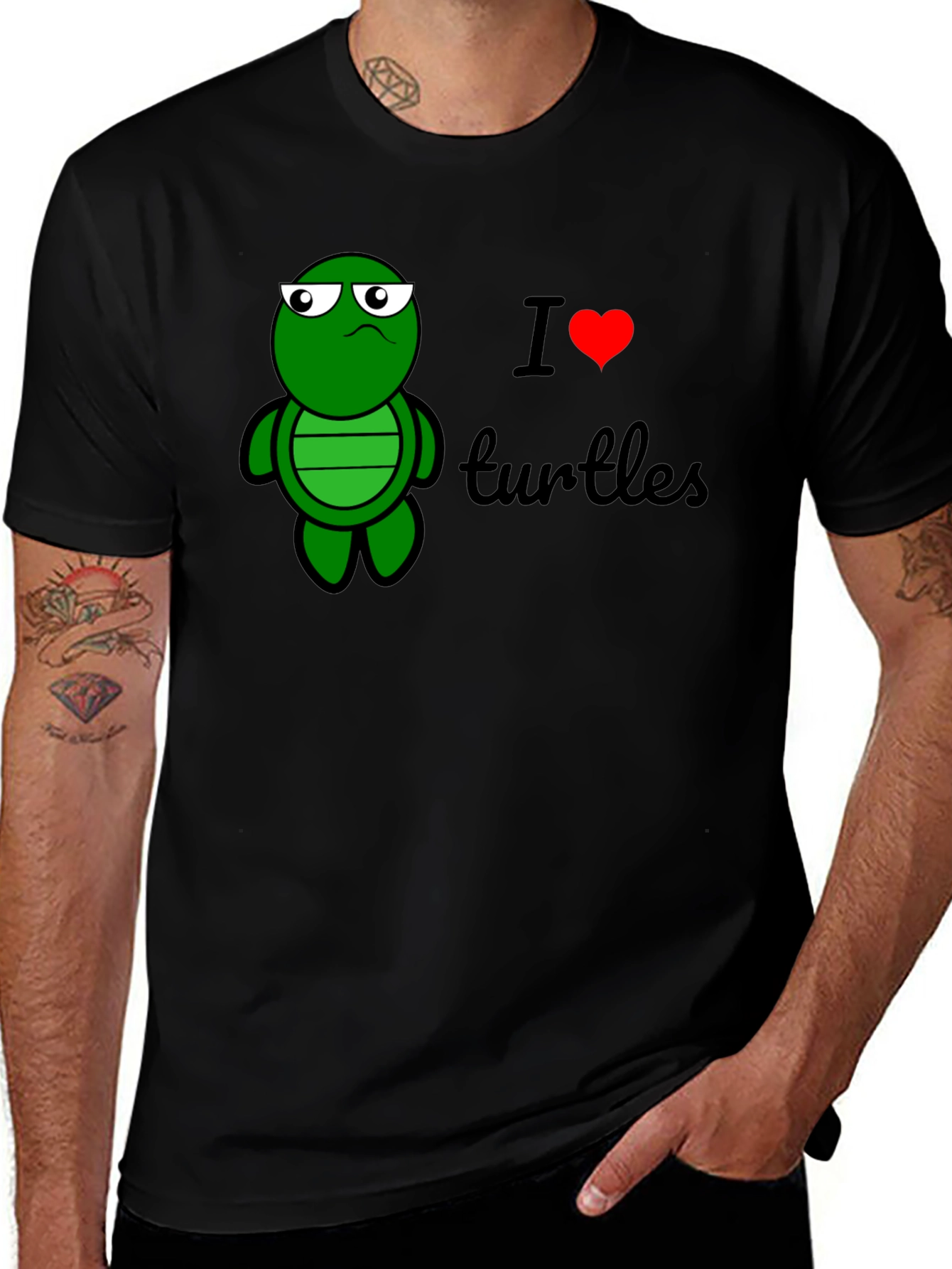 I Heart Turtles Graphic Tee - Black Cotton