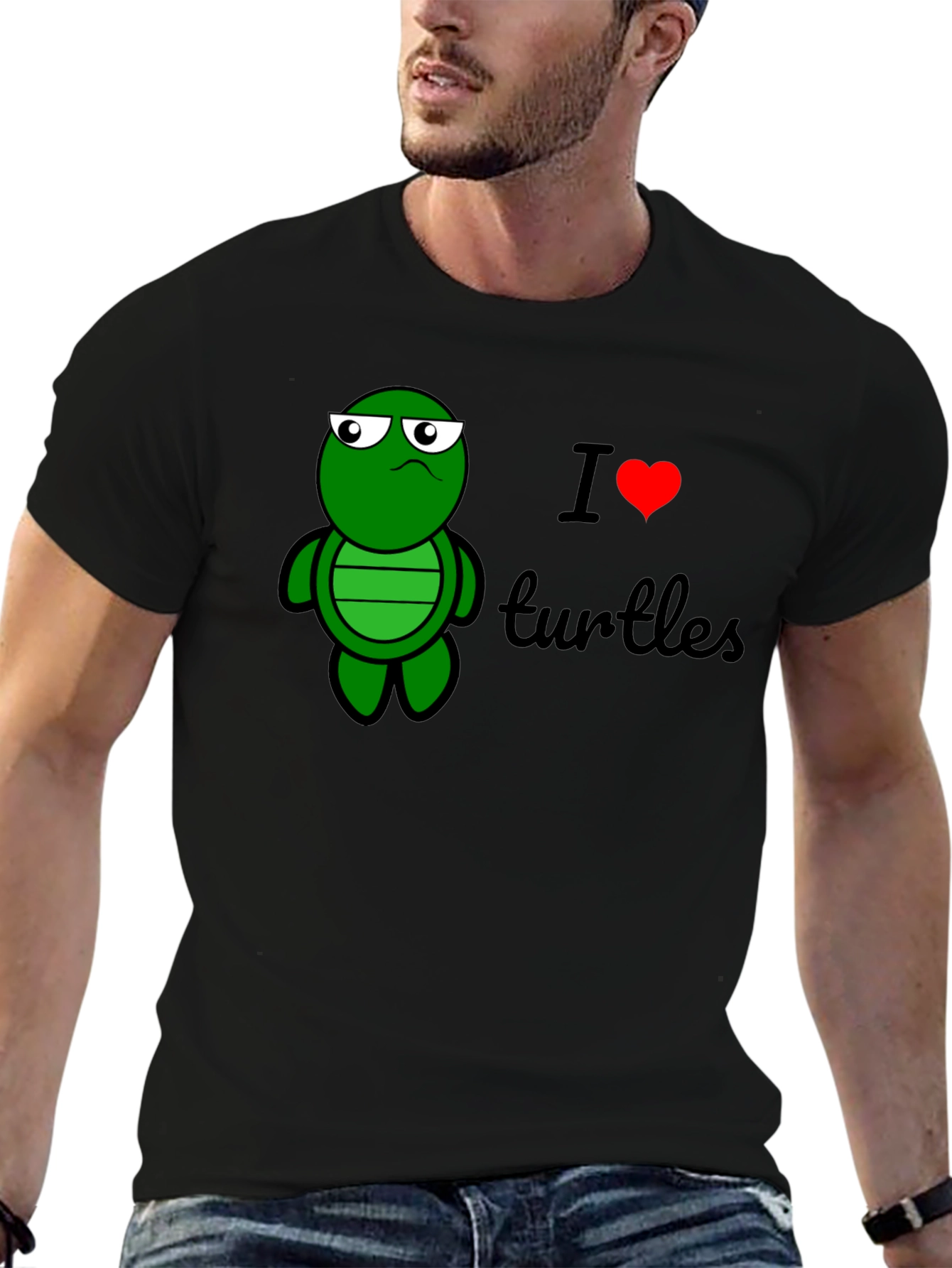 I Heart Turtles Graphic Tee - Black Cotton