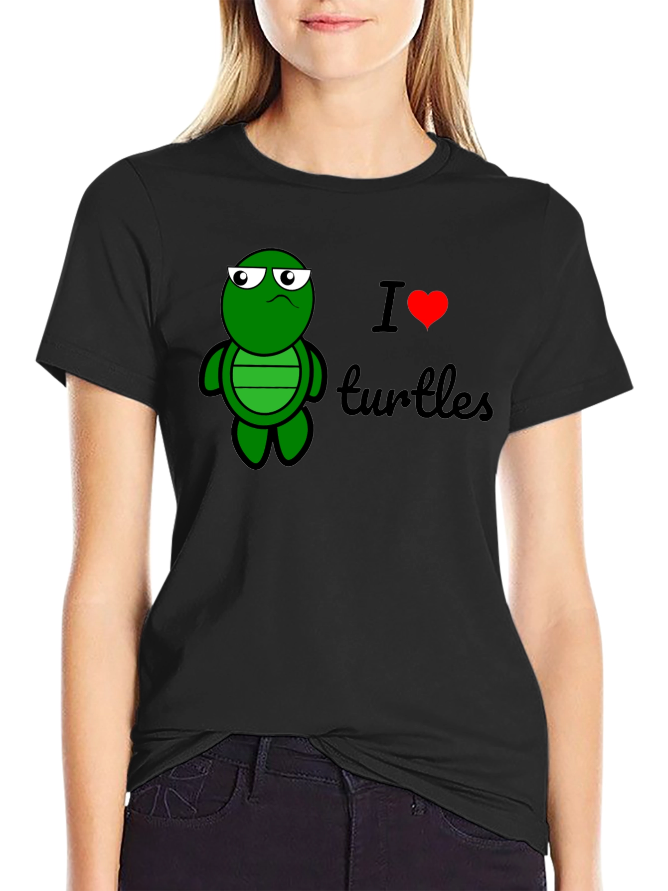 I Heart Turtles Graphic Tee - Black Cotton