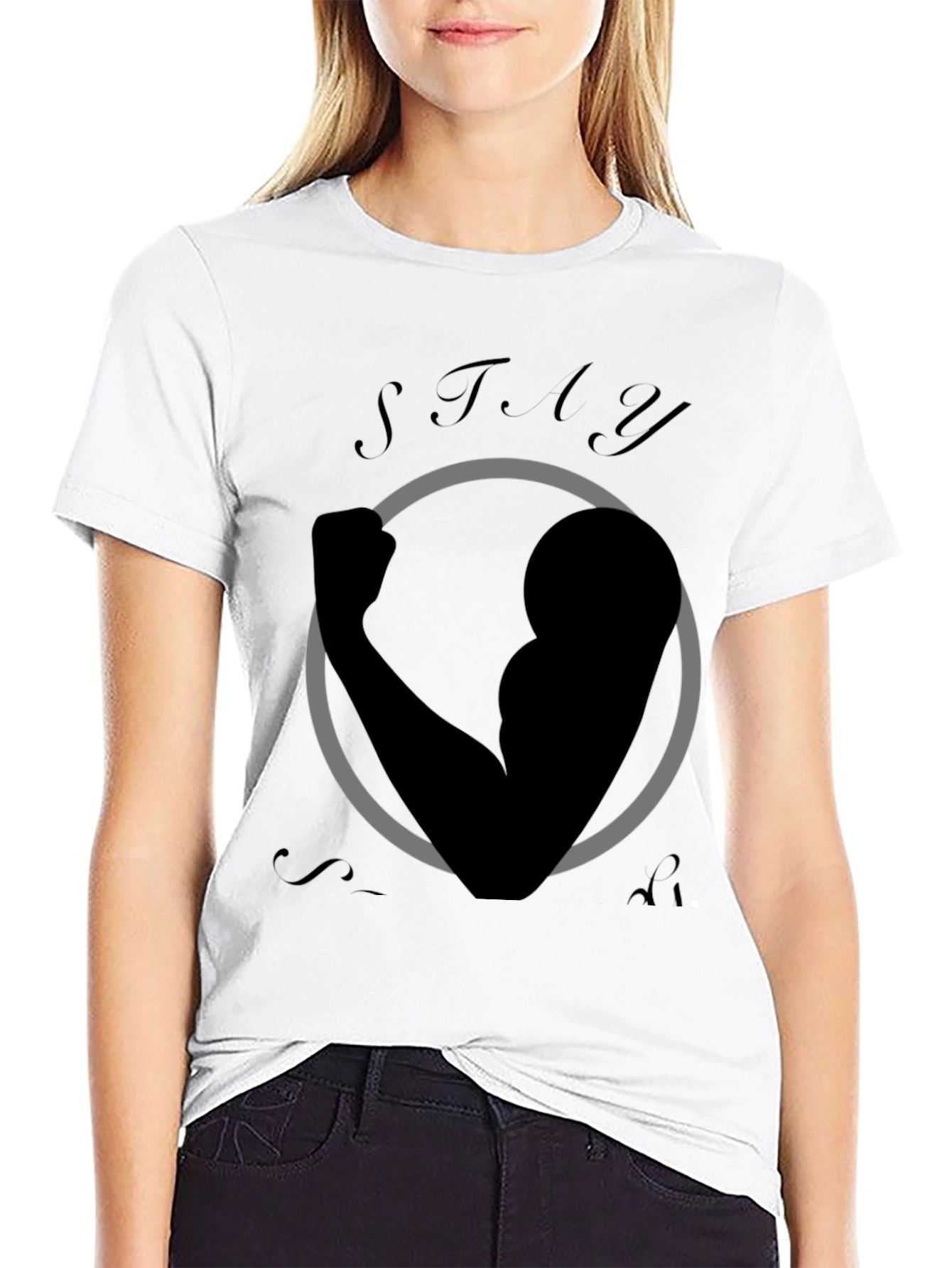 Stay Strong Graphic Print Black T-Shirt