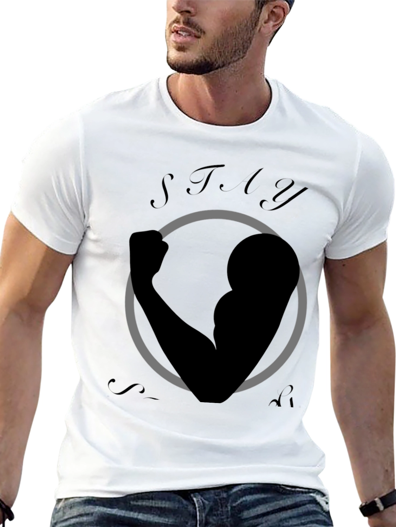 Stay Strong Graphic Print Black T-Shirt