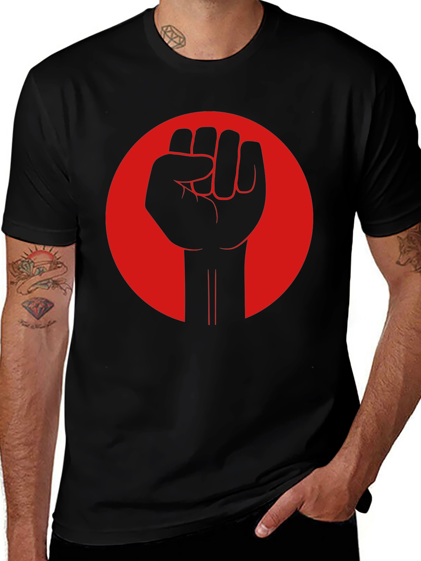 Revolution Fist Graphic Tee - Bold Black Cotton T-Shirt