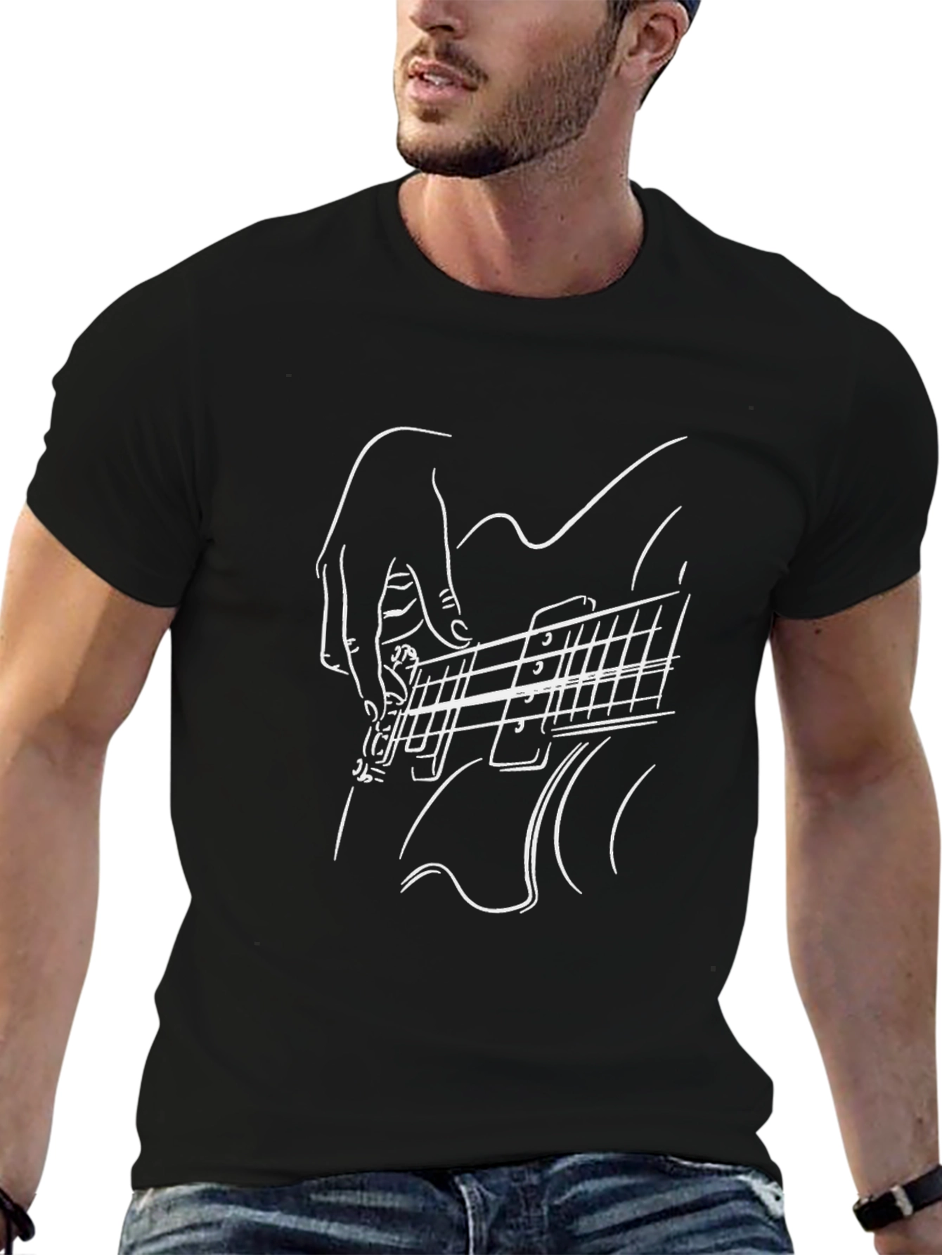 Guitar Player Graphic Tee - Black Cotton Comfort