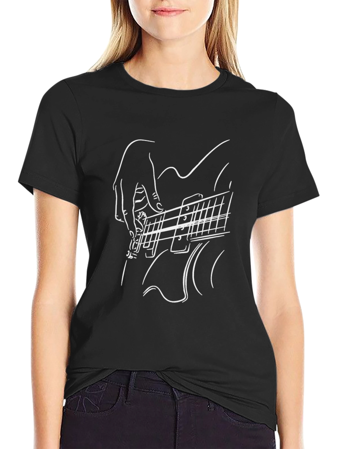 Guitar Player Graphic Tee - Black Cotton Comfort