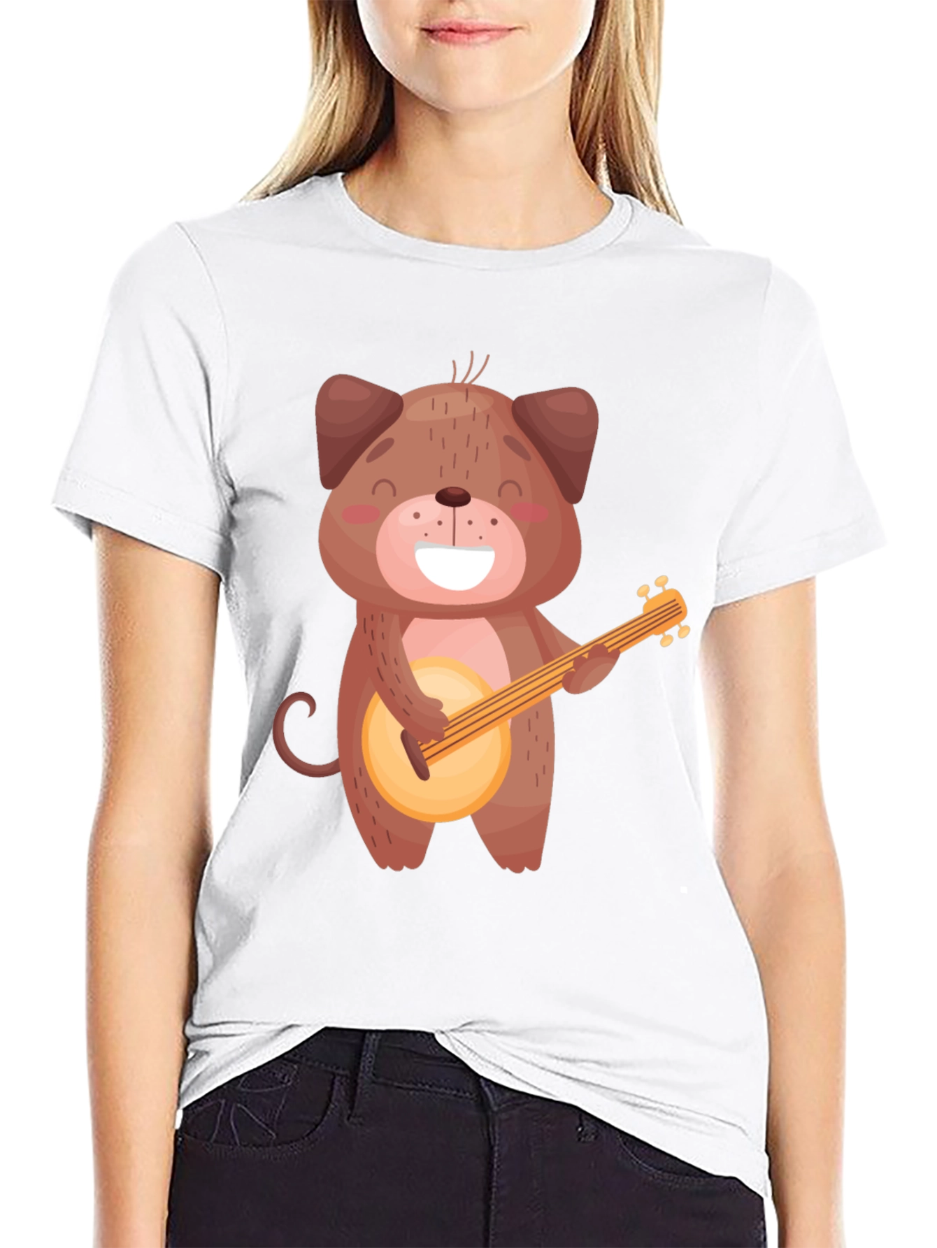 Dog Playing Banjo T-Shirt - Black Cotton Tee