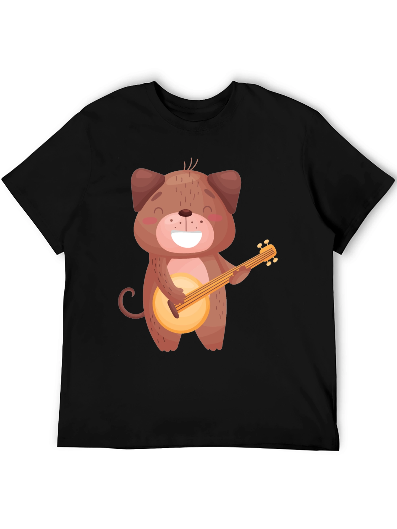 Dog Playing Banjo T-Shirt - Black Cotton Tee