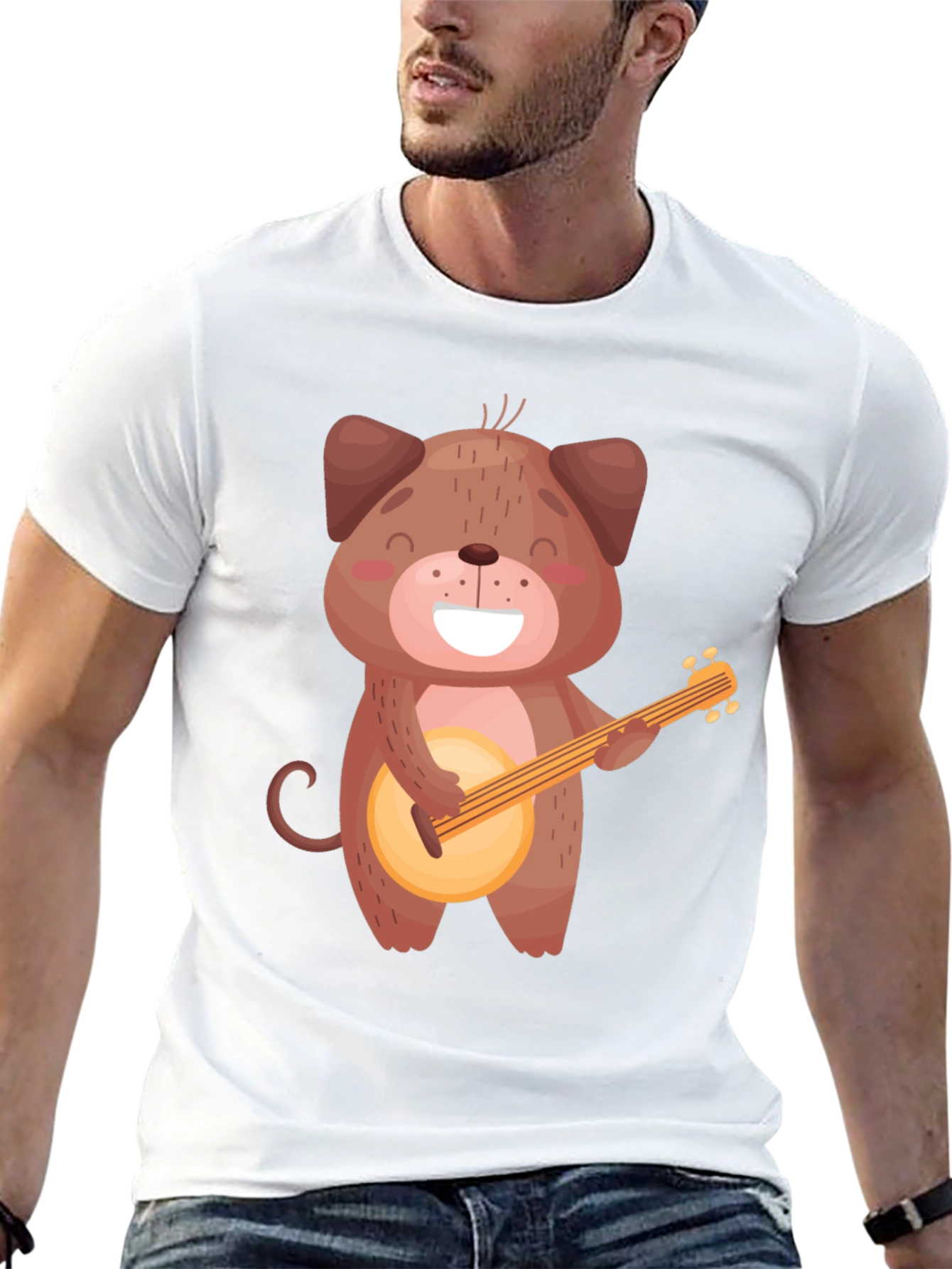 Dog Playing Banjo T-Shirt - Black Cotton Tee