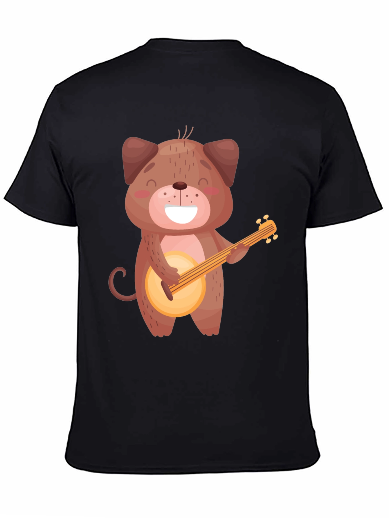 Dog Playing Banjo T-Shirt - Black Cotton Tee