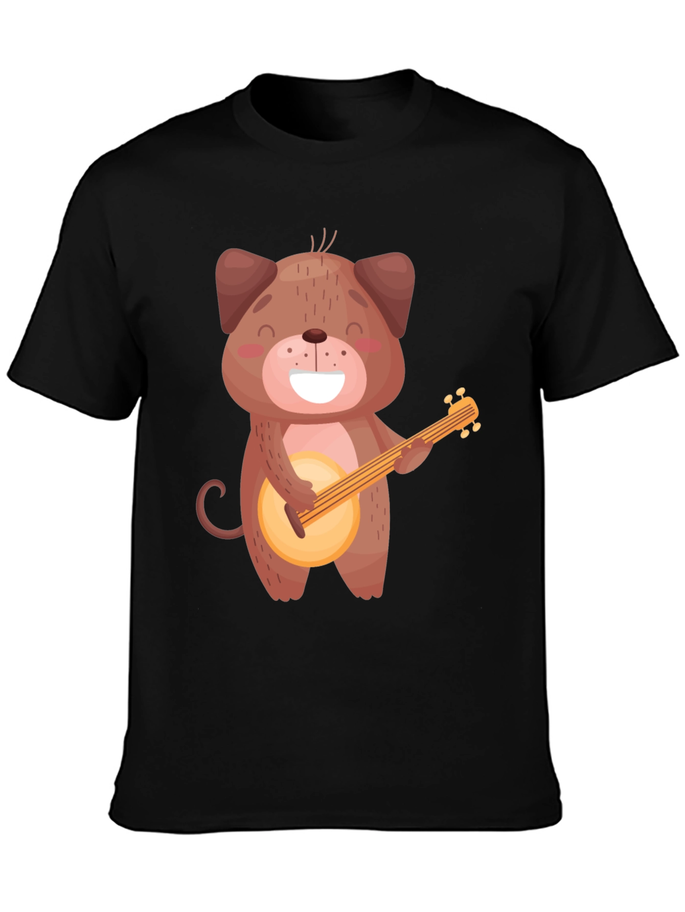 Dog Playing Banjo T-Shirt - Black Cotton Tee