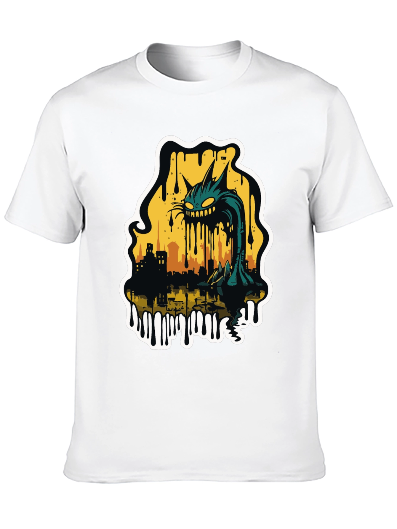 Monster Cat Cityscape Graphic Tee - Black