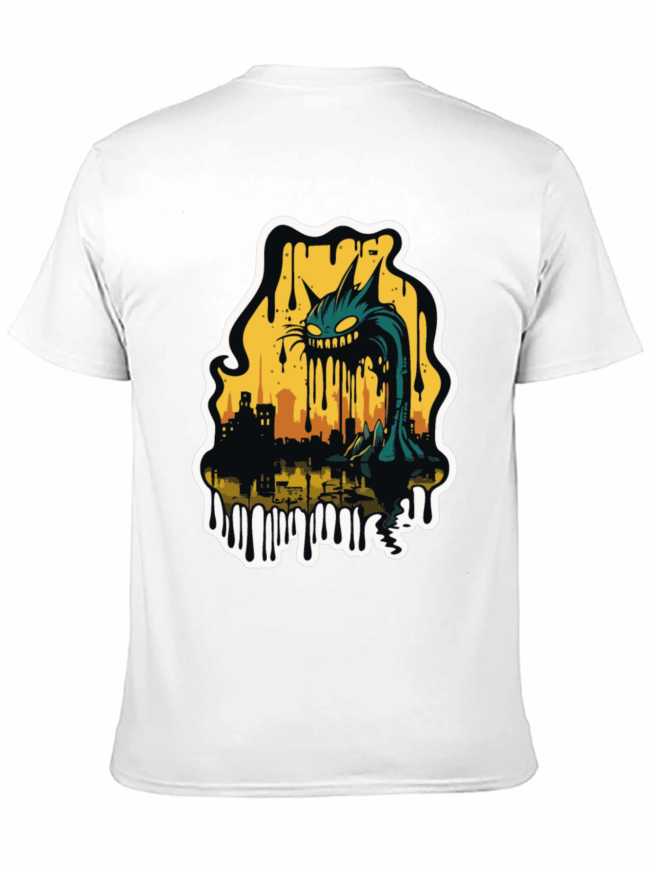 Monster Cat Cityscape Graphic Tee - Black