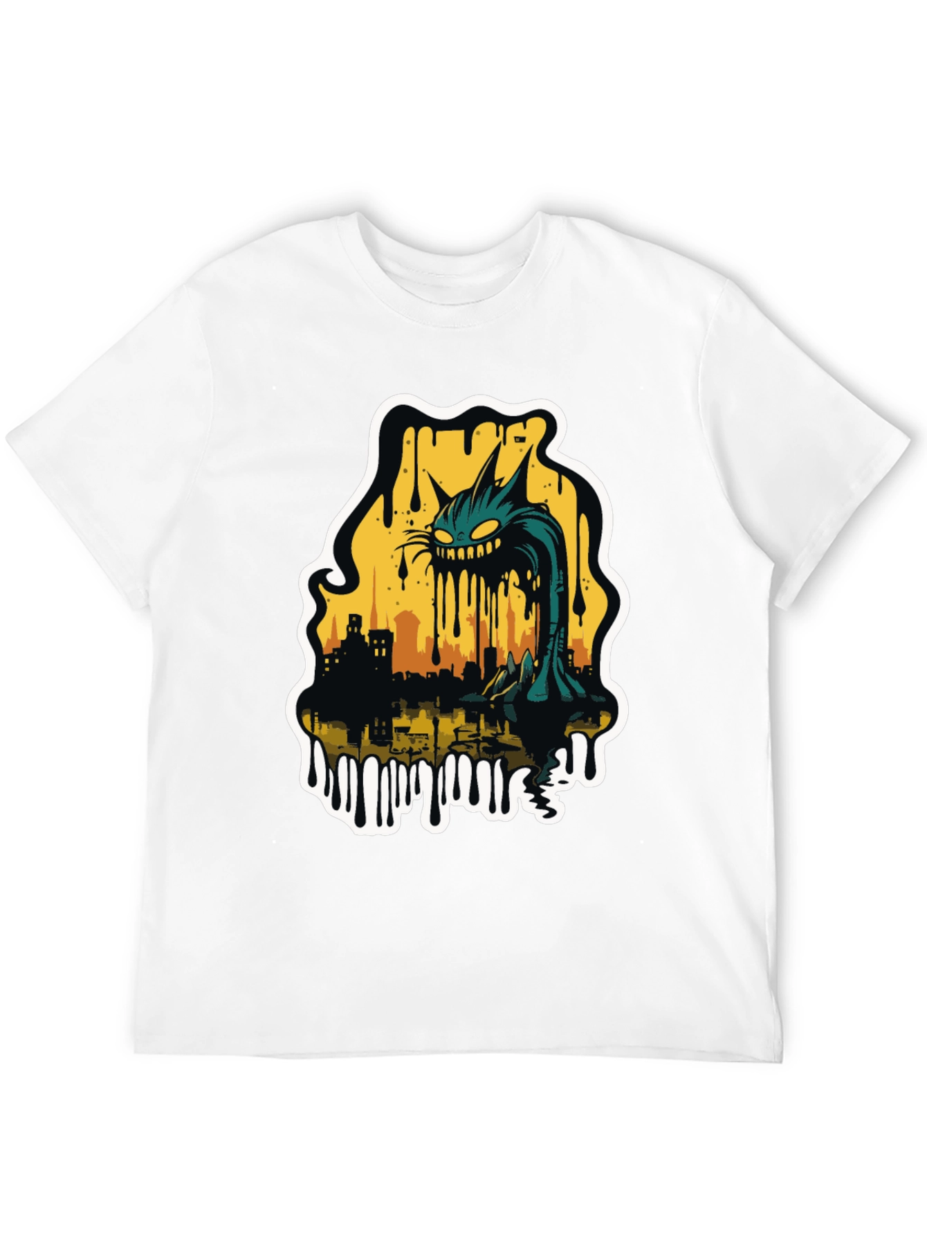Monster Cat Cityscape Graphic Tee - Black