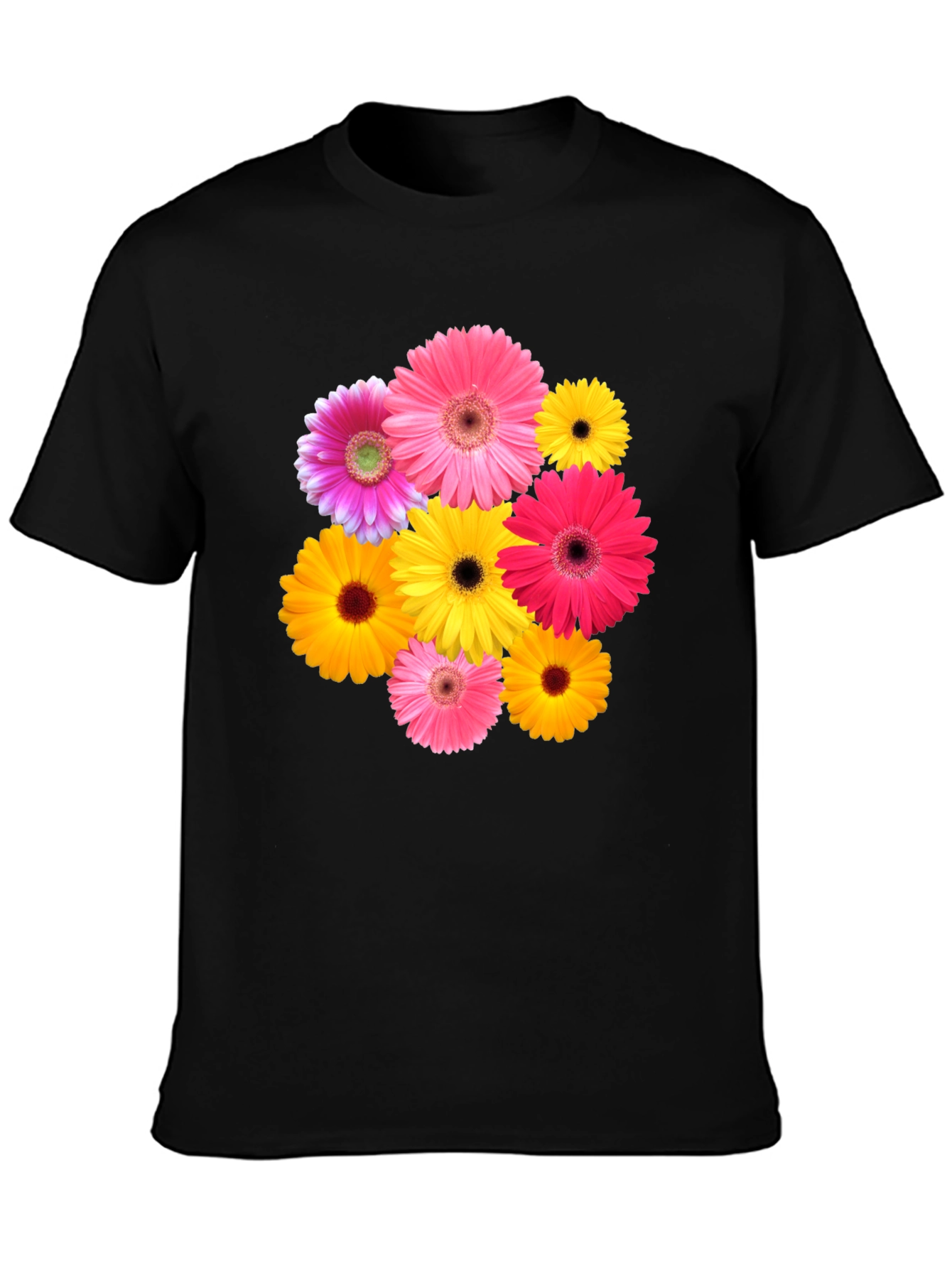 Floral Gerbera Daisy Black T-Shirt