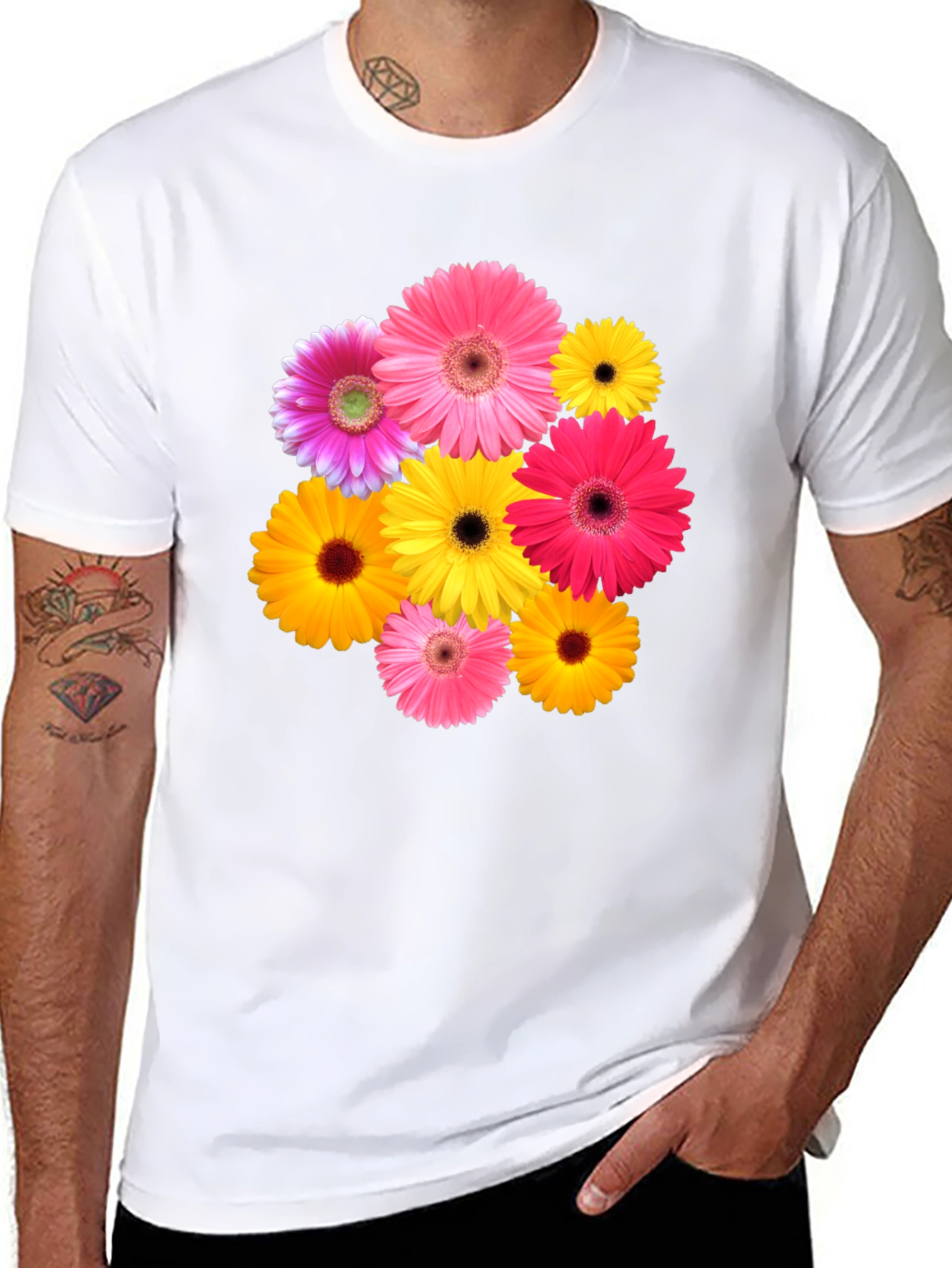 Floral Gerbera Daisy Black T-Shirt