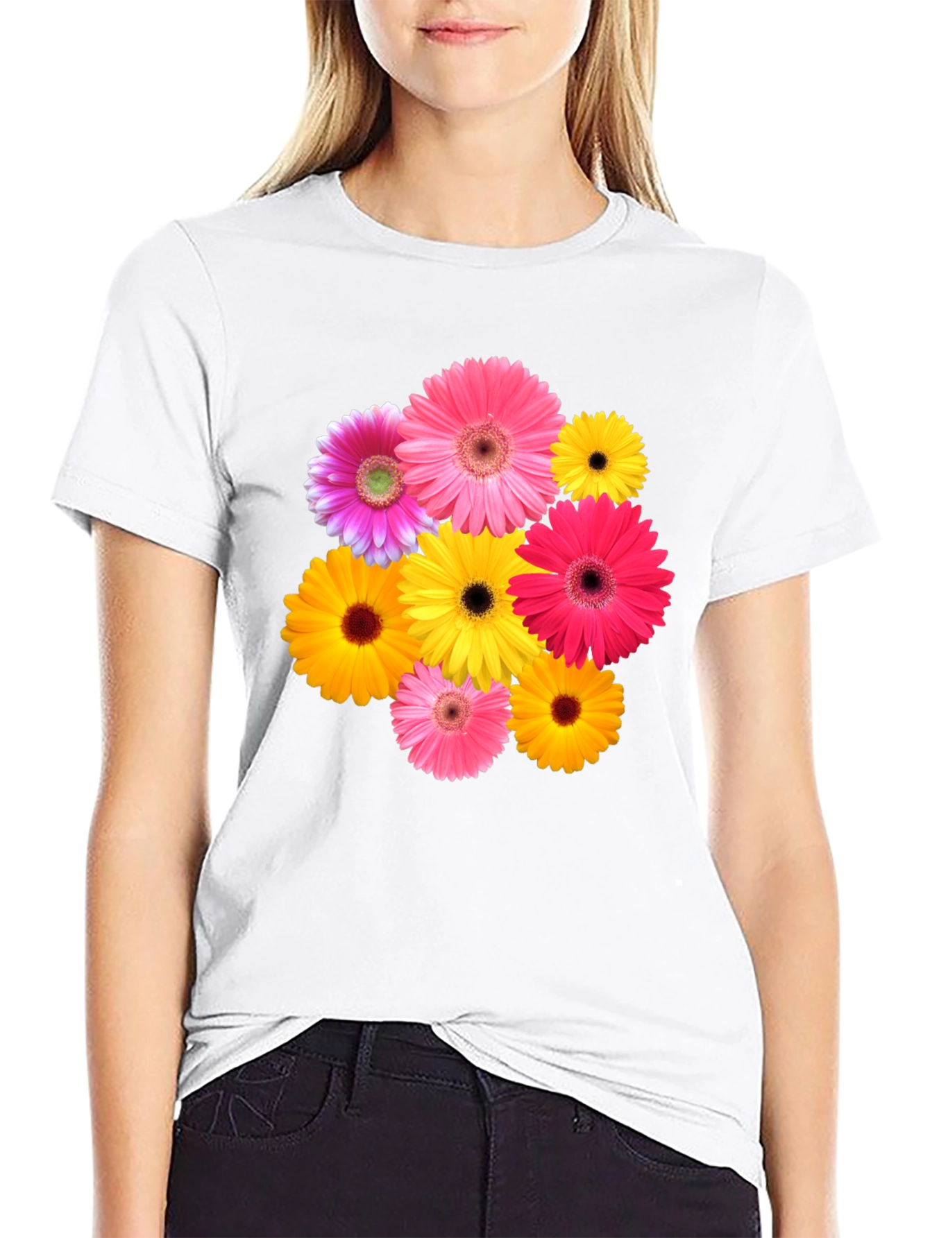 Floral Gerbera Daisy Black T-Shirt