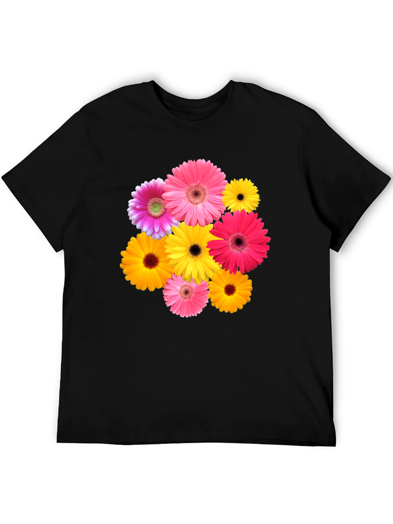 Floral Gerbera Daisy Black T-Shirt