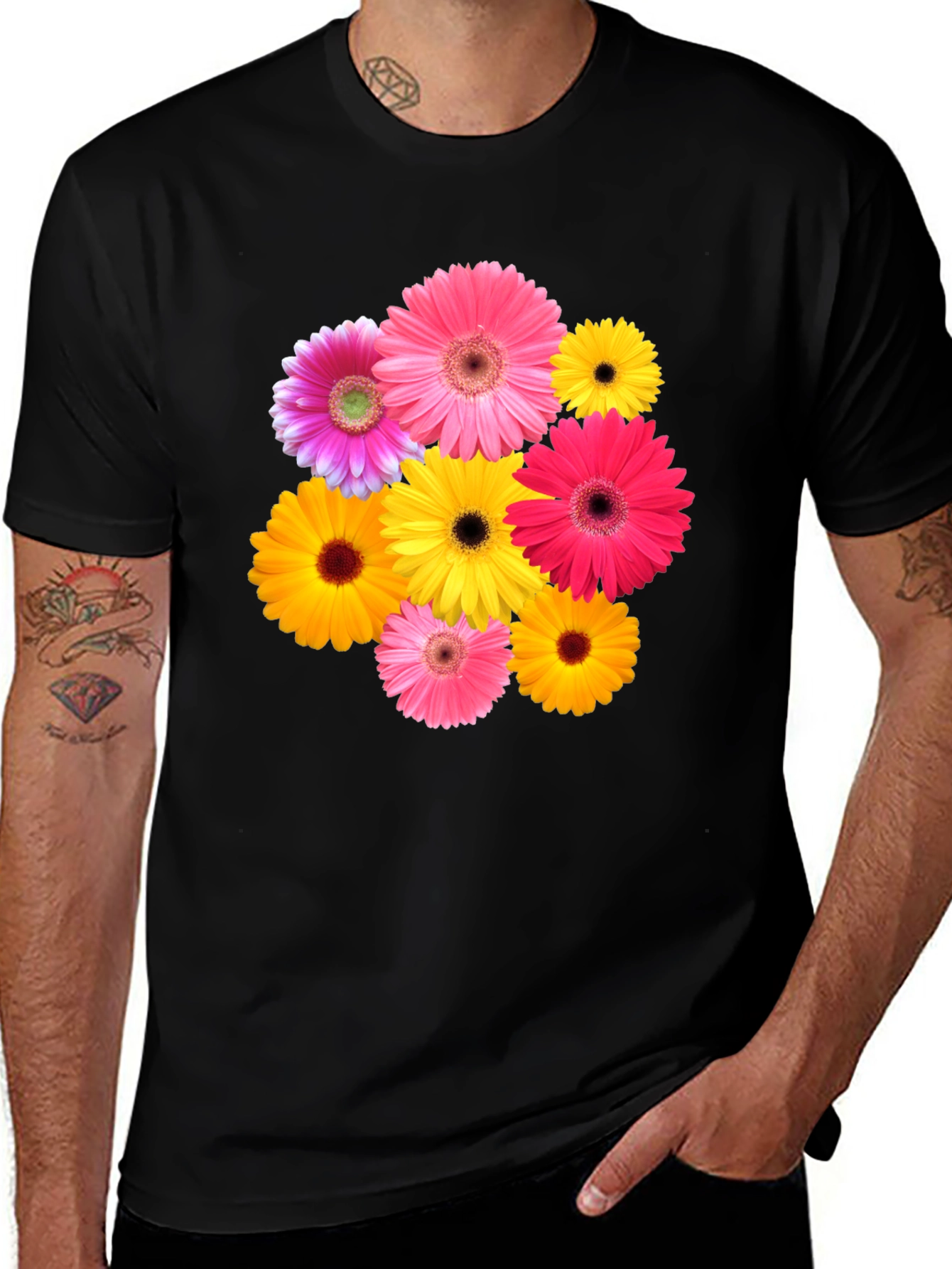 Floral Gerbera Daisy Black T-Shirt