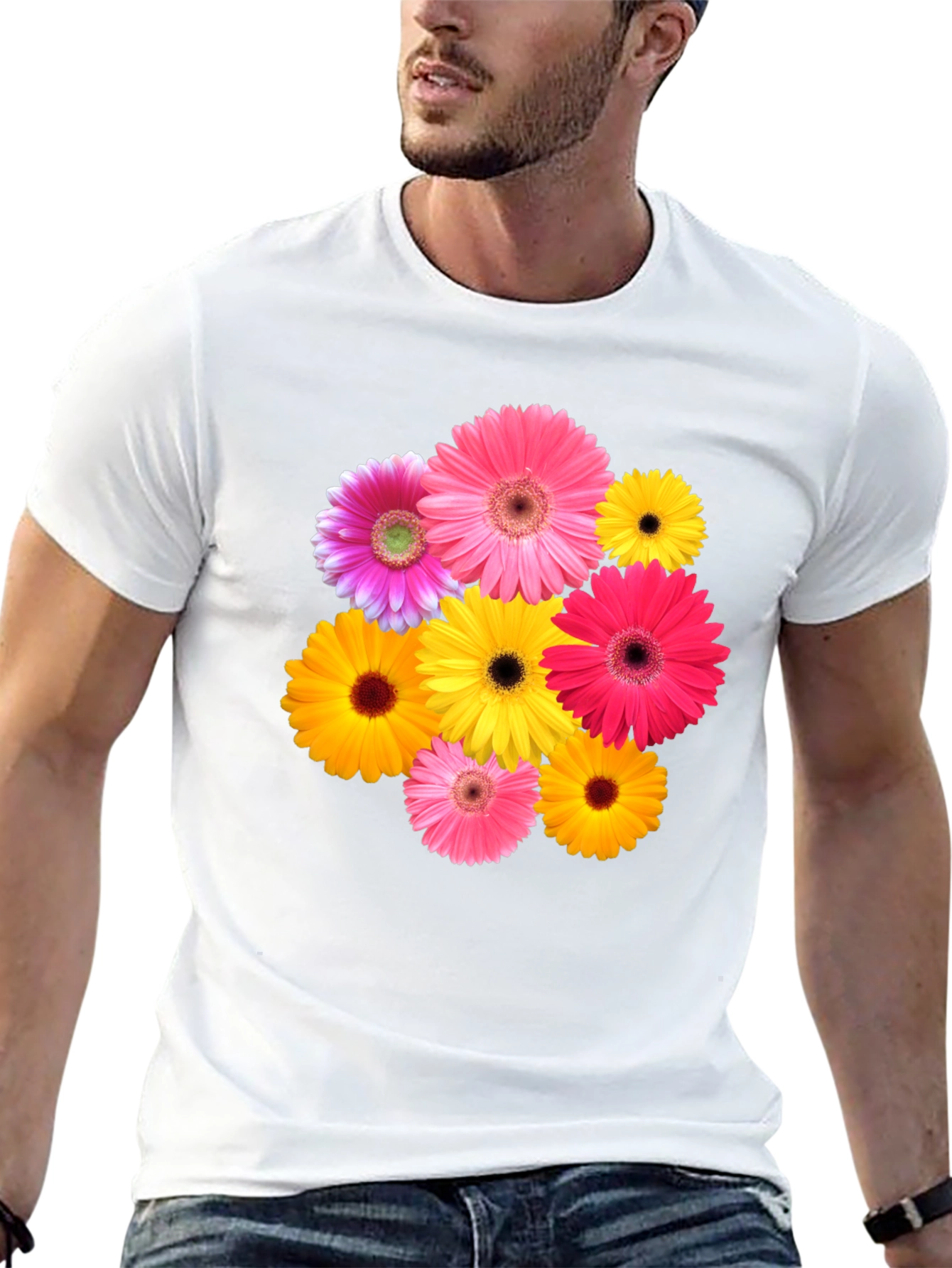 Floral Gerbera Daisy Black T-Shirt