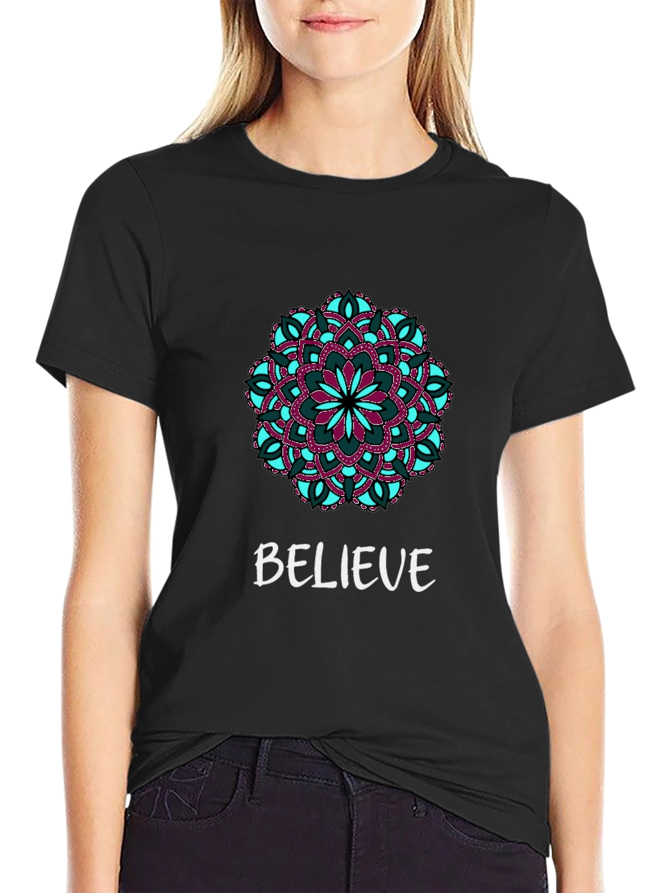 Believe Mandala Graphic Tee - Black