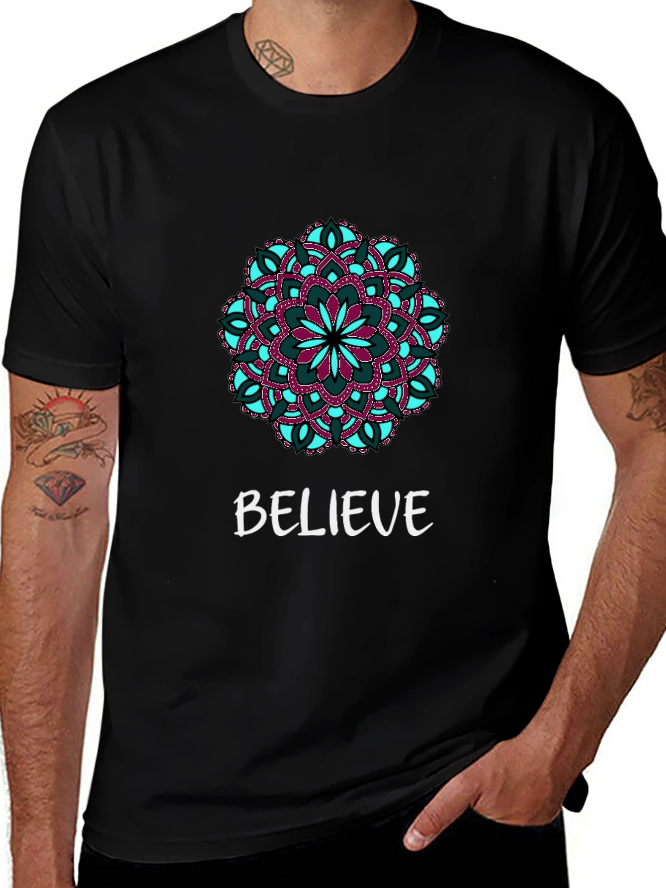Believe Mandala Graphic Tee - Black