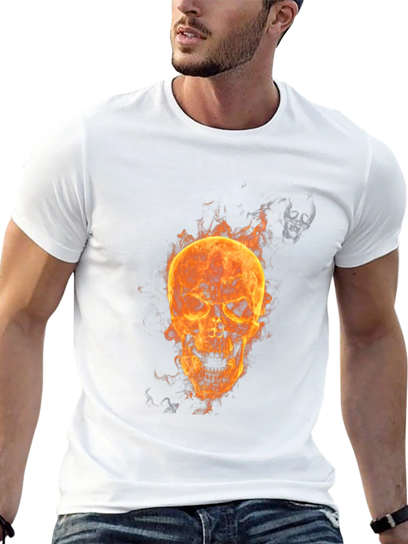 Flaming Skull Graphic Tee - Mens Black T-Shirt