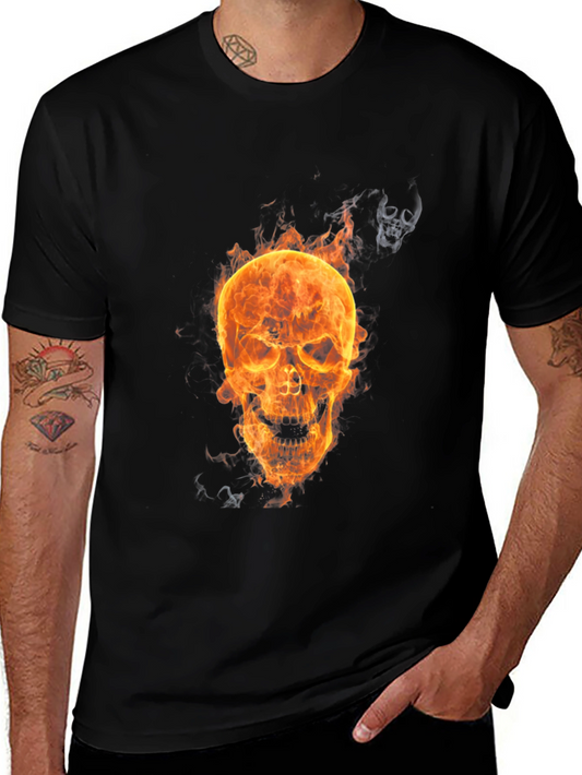 Flaming Skull Graphic Tee - Mens Black T-Shirt