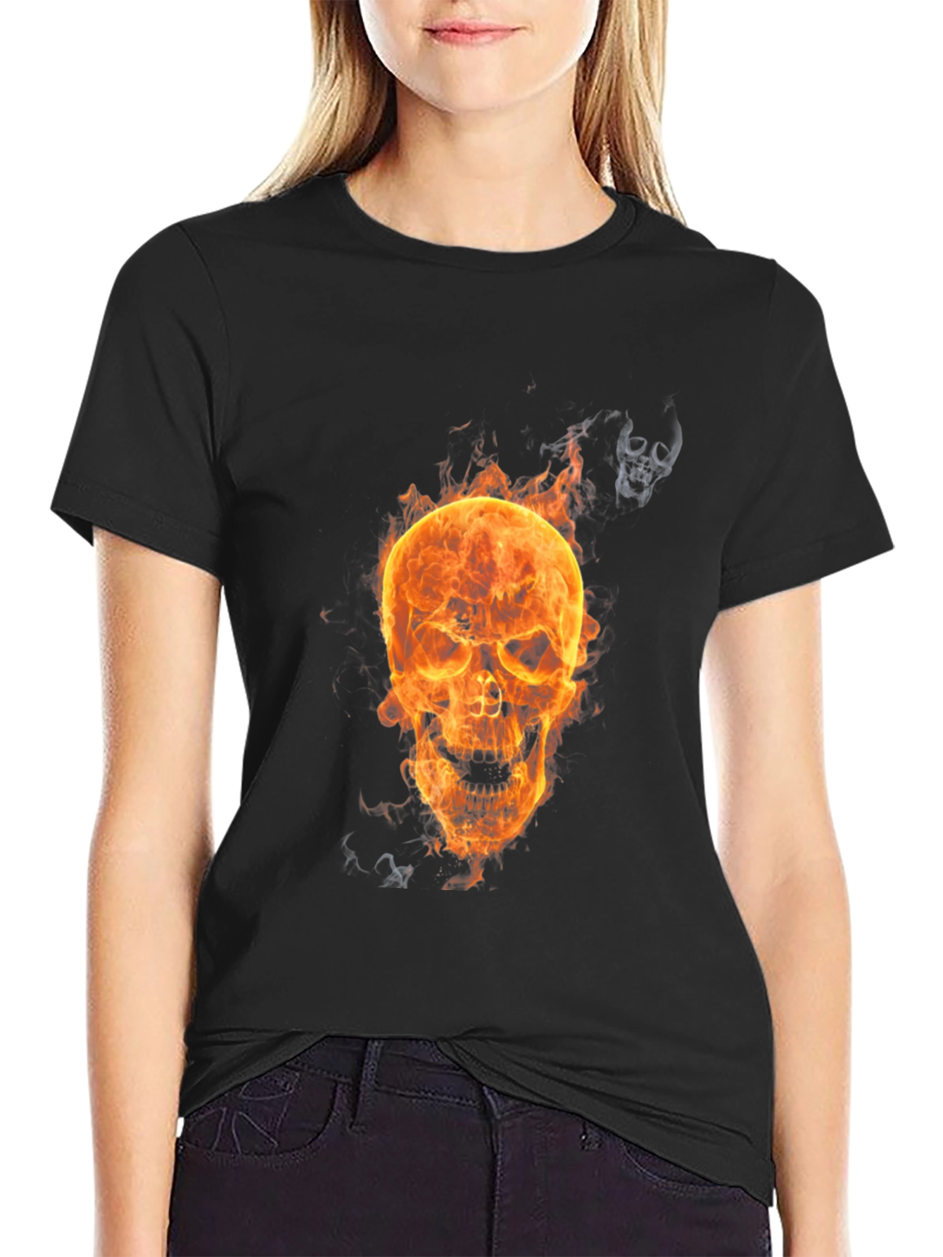 Flaming Skull Graphic Tee - Mens Black T-Shirt