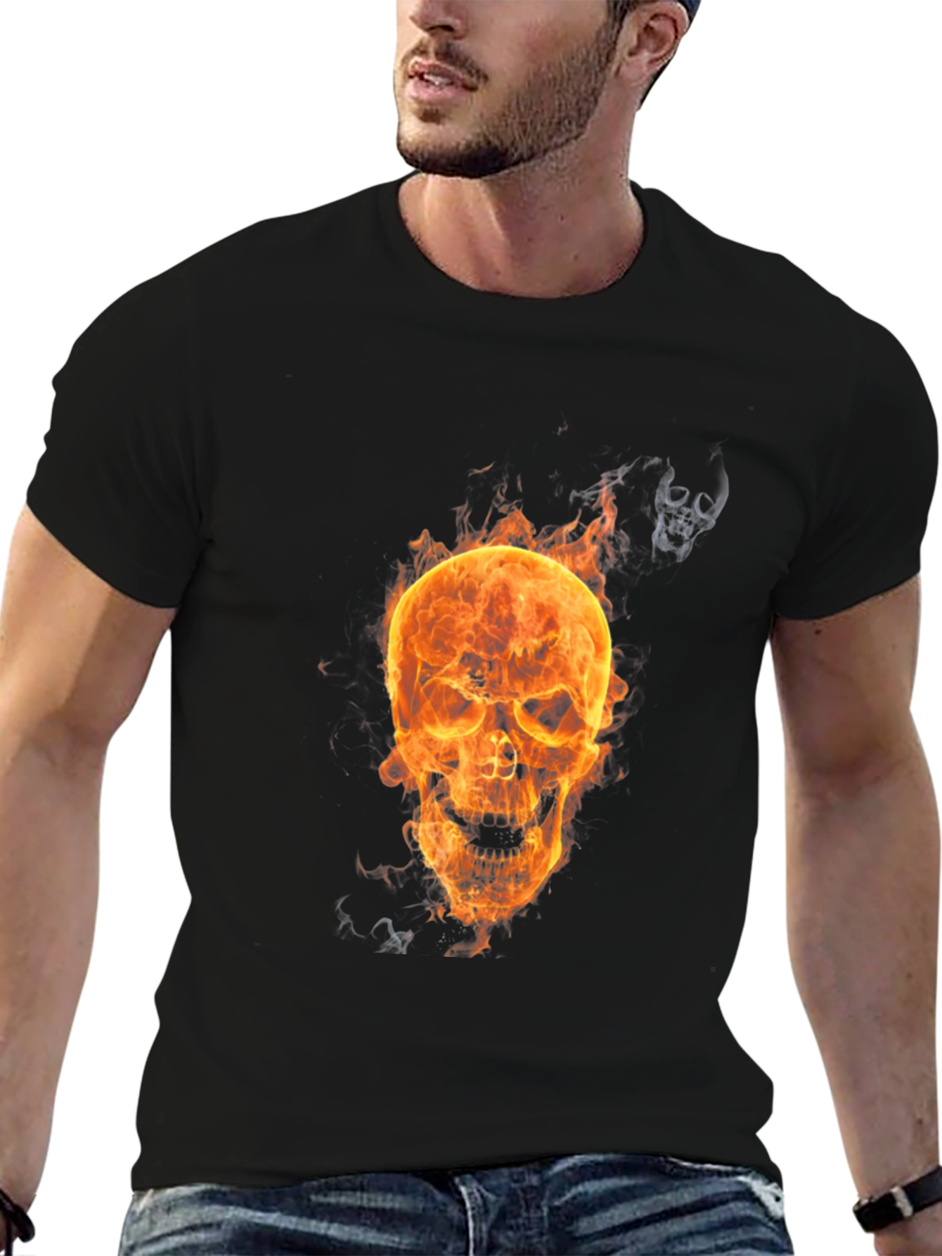 Flaming Skull Graphic Tee - Mens Black T-Shirt